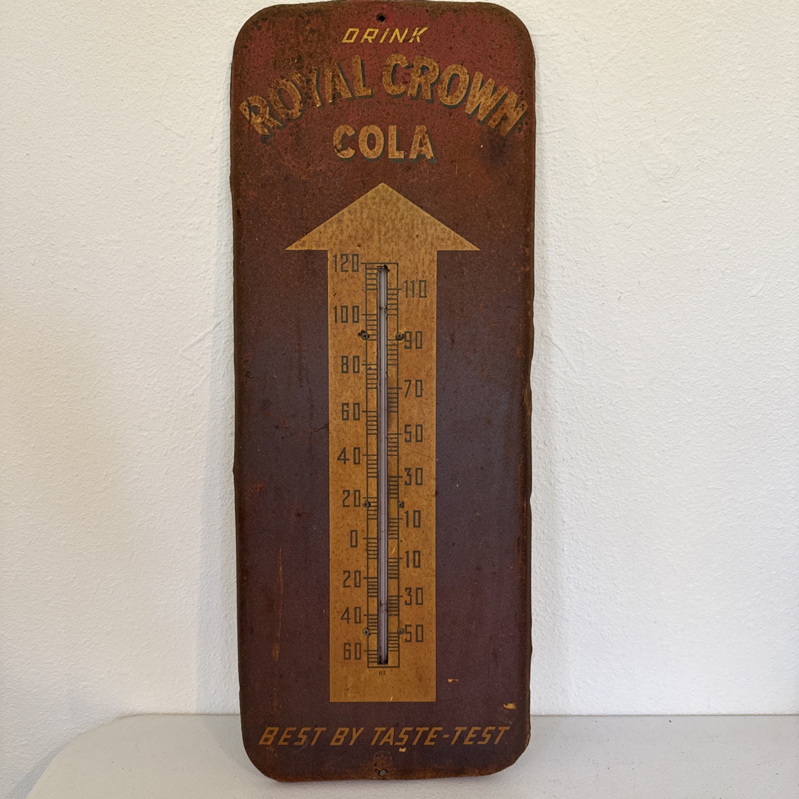 Vintage RC Cola Royal Crown Metal Thermometer Sign 25.5” x 10” Works!