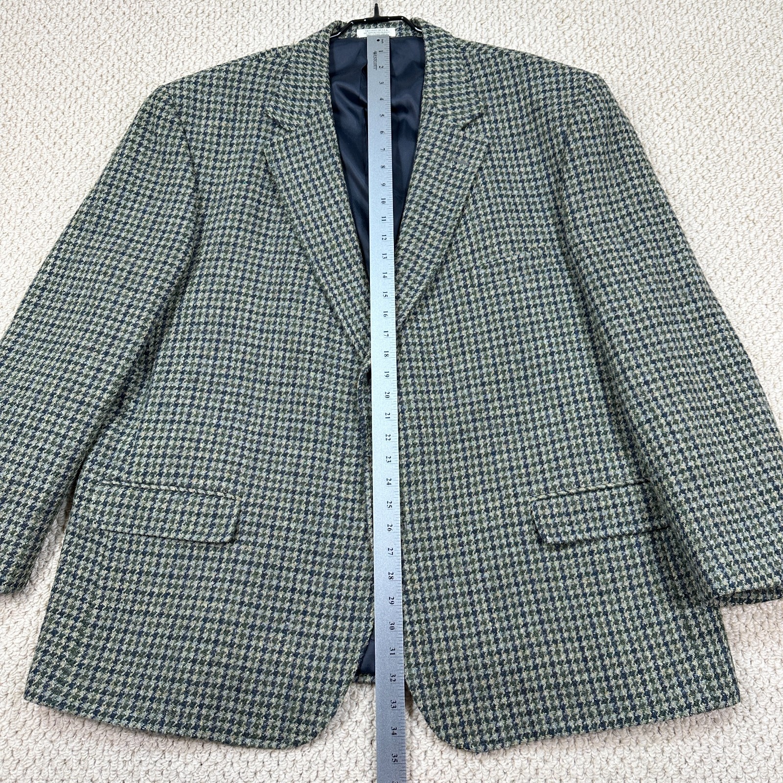 Orvis Harris Tweed Sport Coat Mens 52R Green Houndstooth Blazer Handwoven Wool