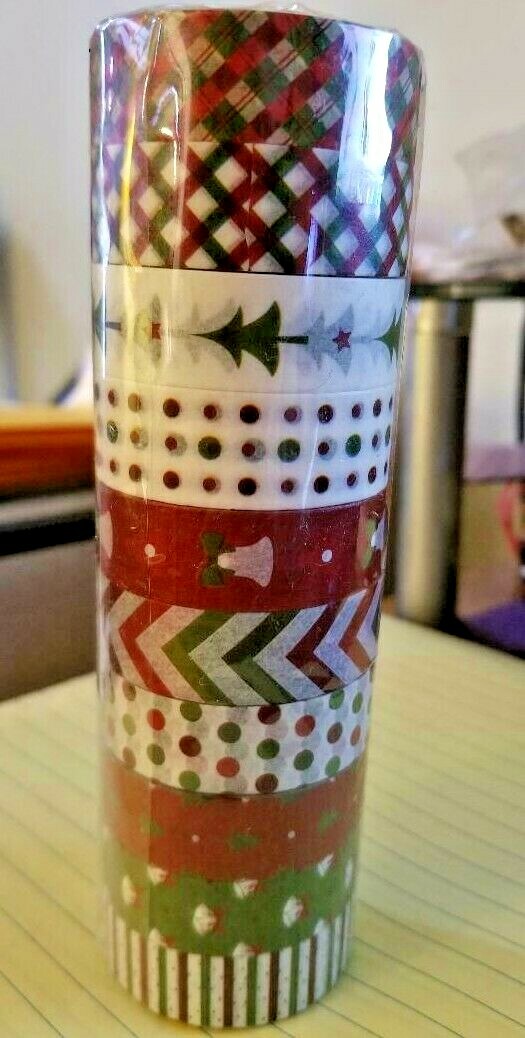 CraftbuddyUS 10 Christmas Washi Tape Roll Scrapbook Craft Paper Sticky Adhesive