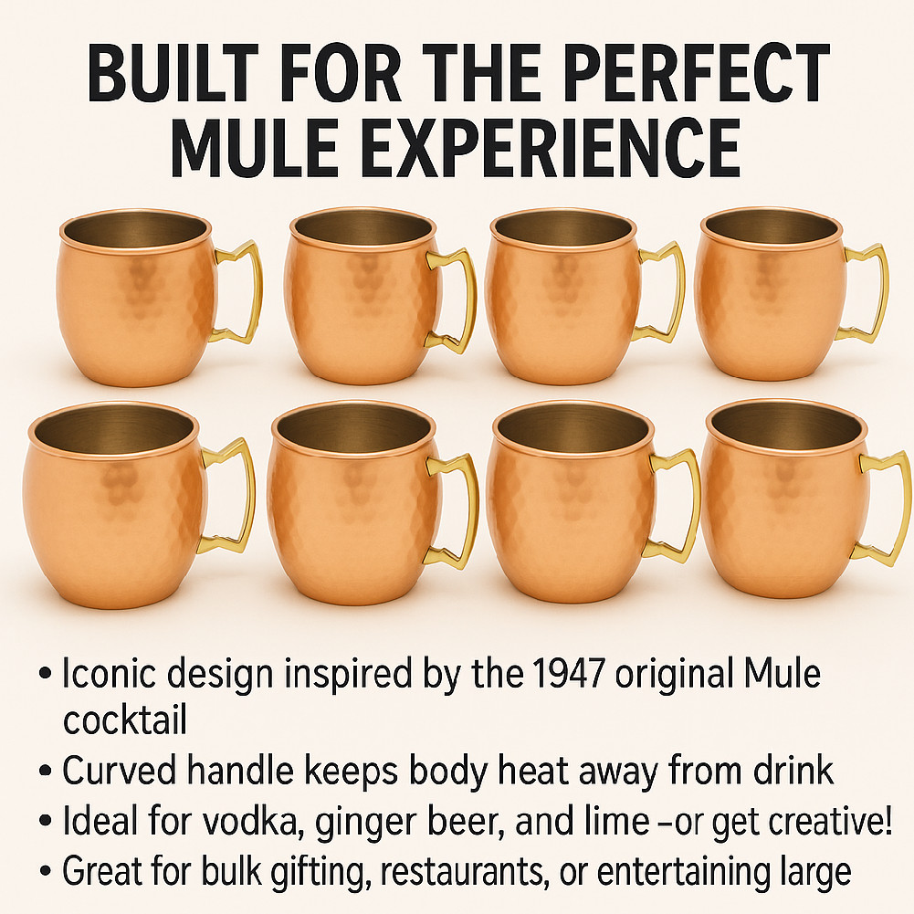 100% Handmade 16oz Solid Copper Mule Mug – Barrel Shaped Mug with Brass Handle
