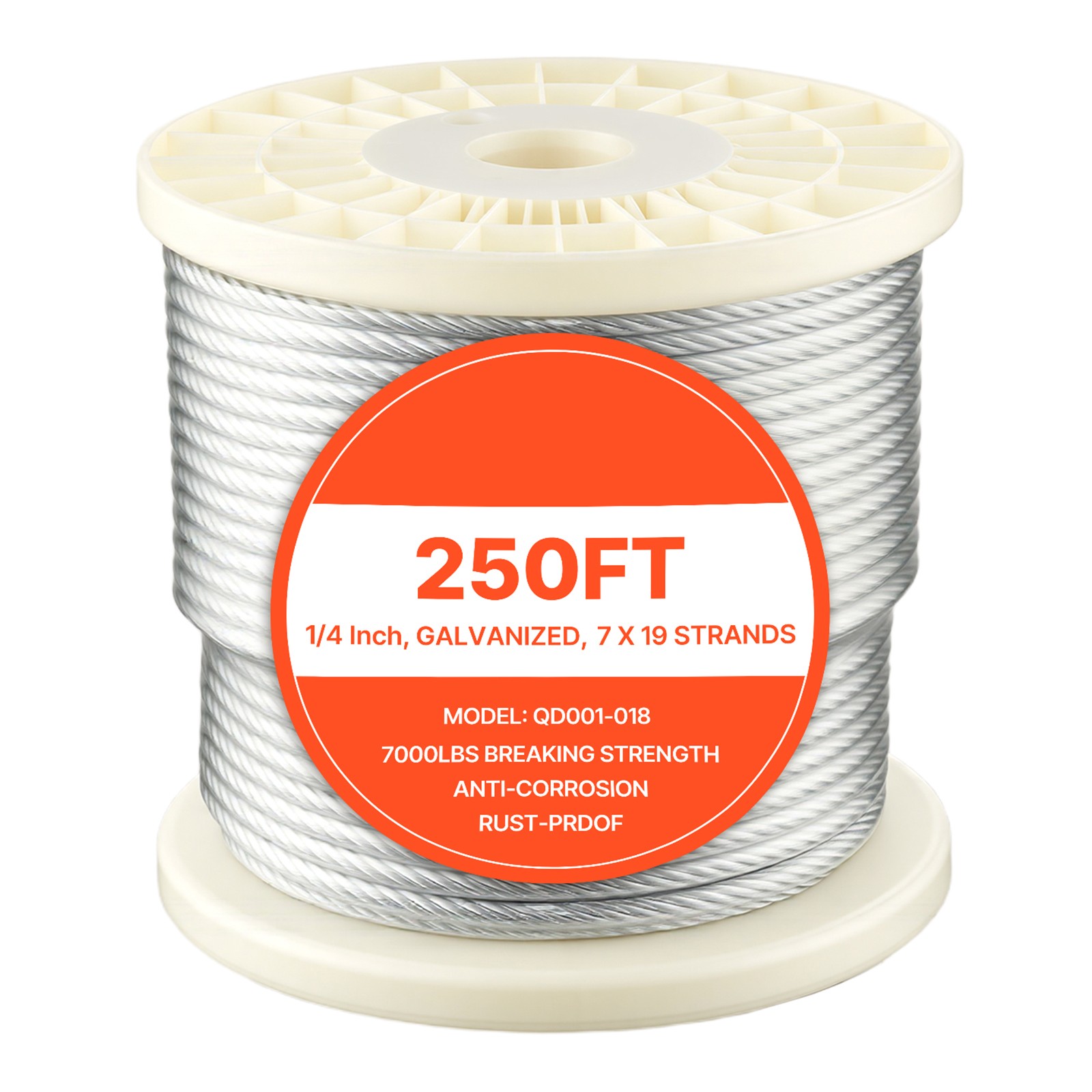 Uimoso Galvanized Carbon Steel Wire Rope 1/4 in 7x19, 250 ft Cable for Railing