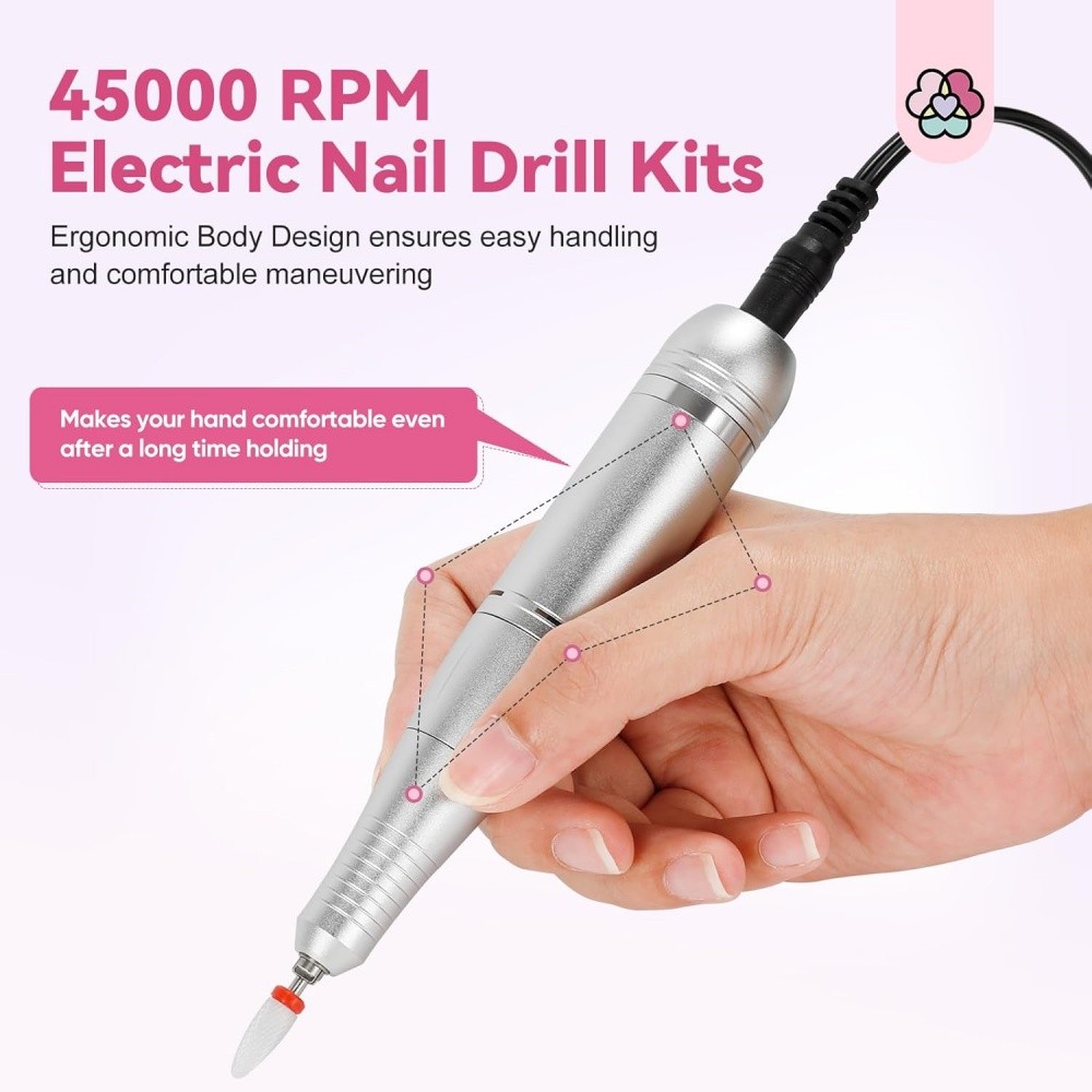 Rechargeable Electric Nail Drill Machine 45000RPM Portable Low Noise Sander File