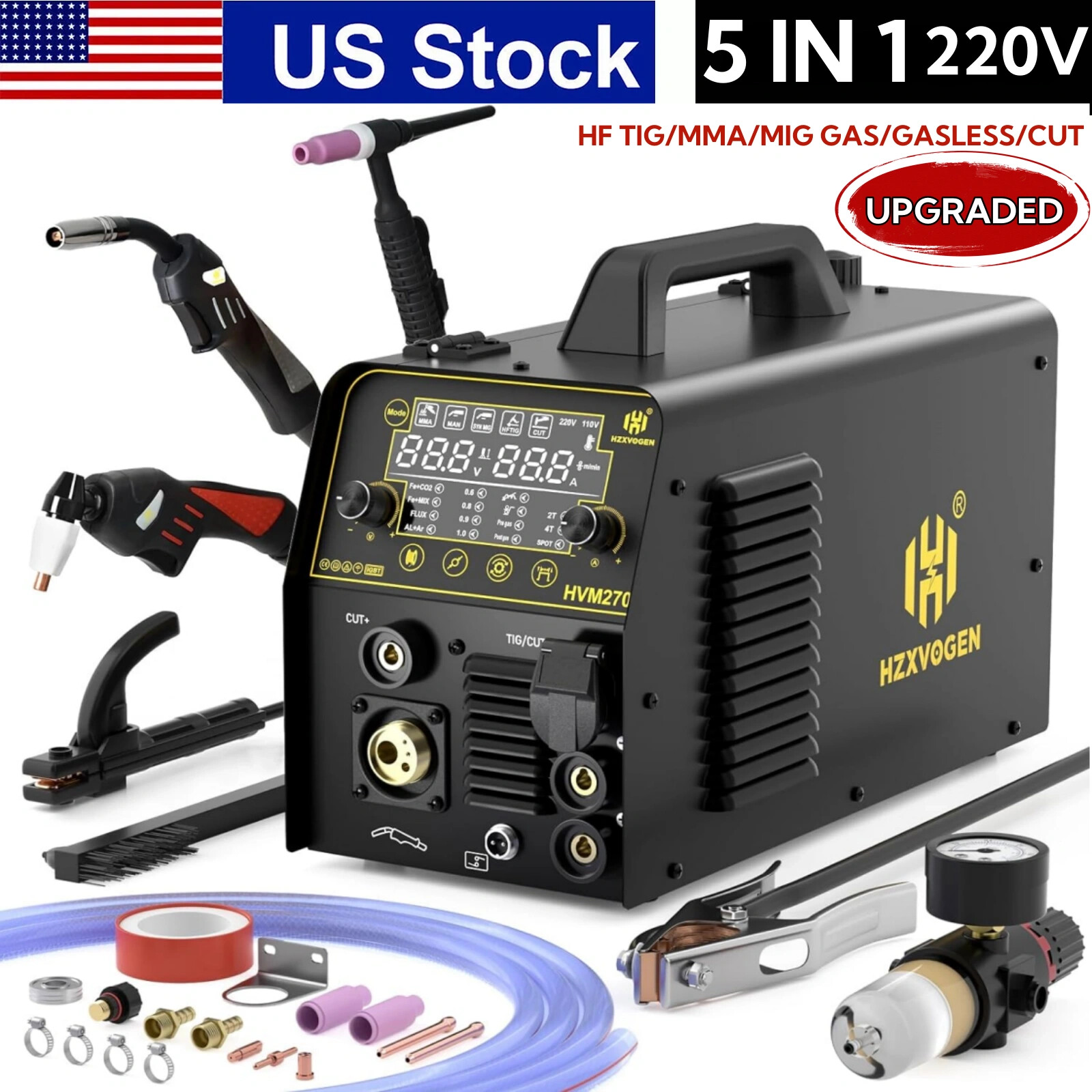 5 in 1 MIG/CUT/TIG/MMA Welder 200A MIG Welder Plasma Cutter 220V Gas/Gasless US