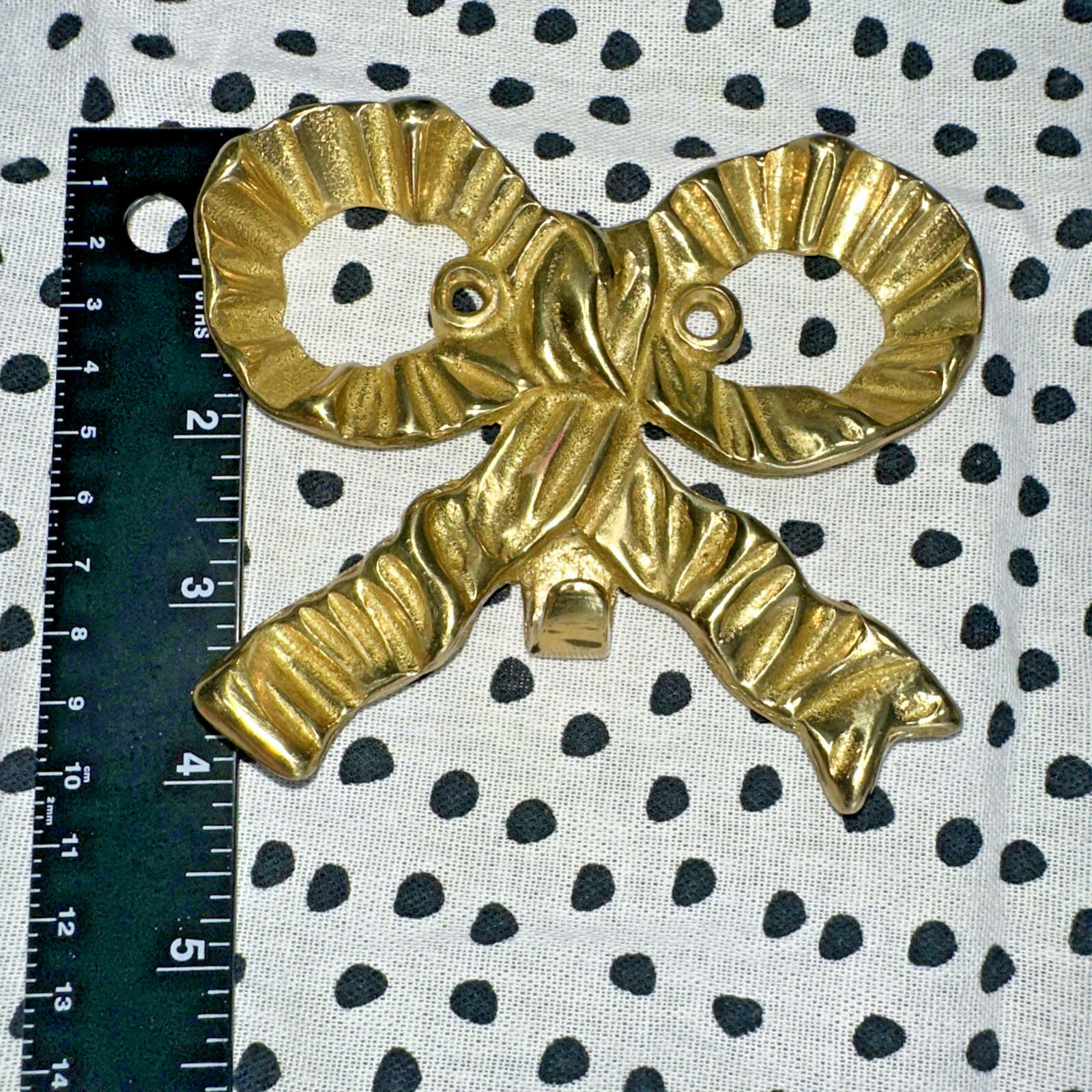 70`s Hollywood Regency Glam Solid Brass Boujee Bow Hanger Wall Mount Hook 4"