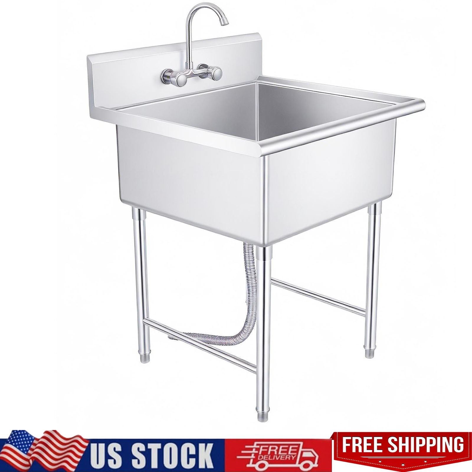 Commercial Stainless Steel Utility Sink Kitchen Wash Tub 27.56" × 11.9" × 27"