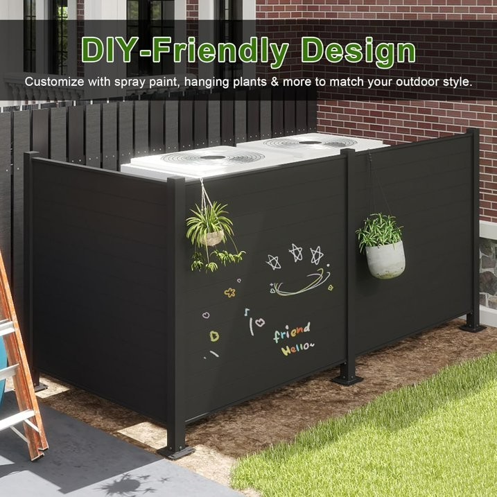 Domi Privacy Screen Fence 50"x50" for AC&Trash,Black Patio Metal Panels,3 Panels