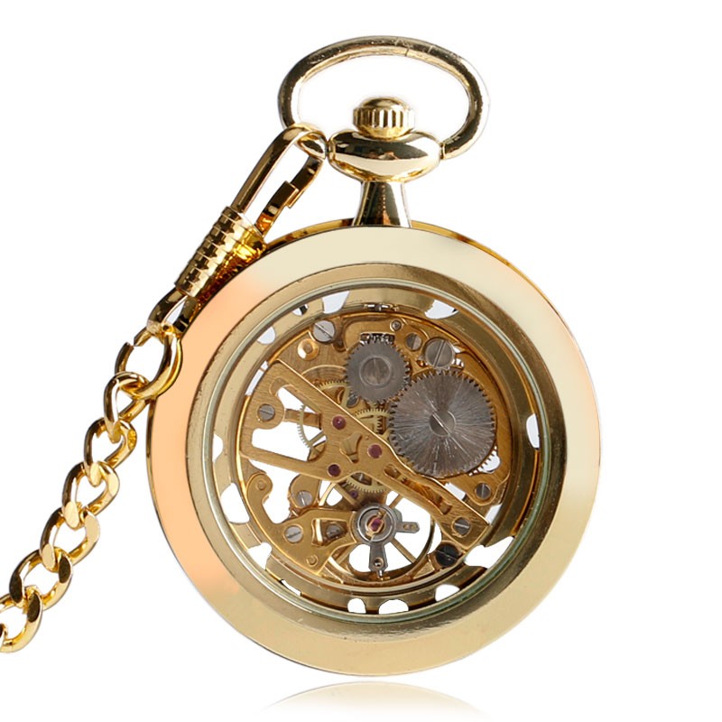 Men's Mechanical Pocket Watch Steampunk Skeleton Pendant Chain Hand Winding Gift