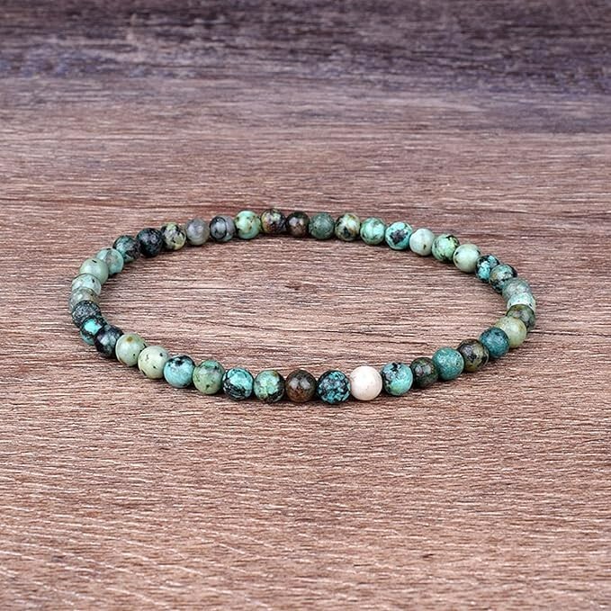 African Turquoise Stone 4mm Beaded Bracelet Healing Chakra Stretch 7'' Bracelet