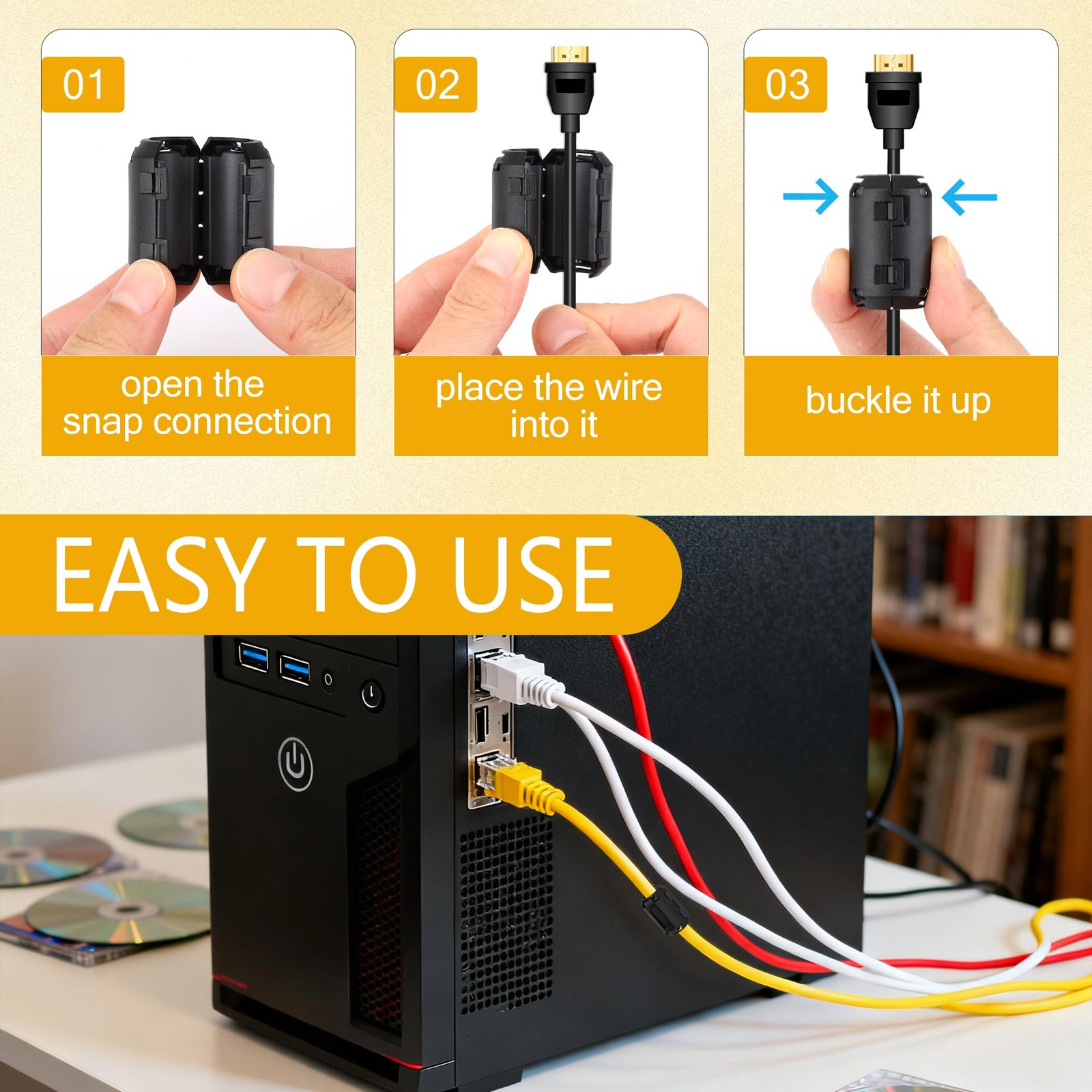 Windspeed 25Pcs Ferrite Chokes Beads Snap on RFI EMI Noise...