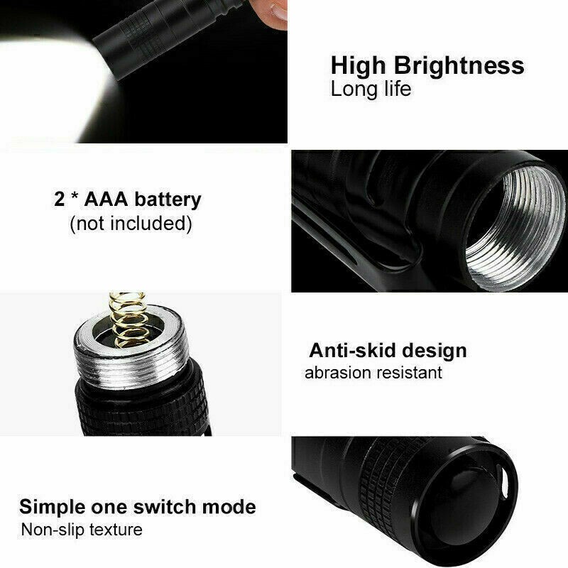2PCS Mini Small Torch Super Bright LED Flashlight Penlight with Clip Pocket US