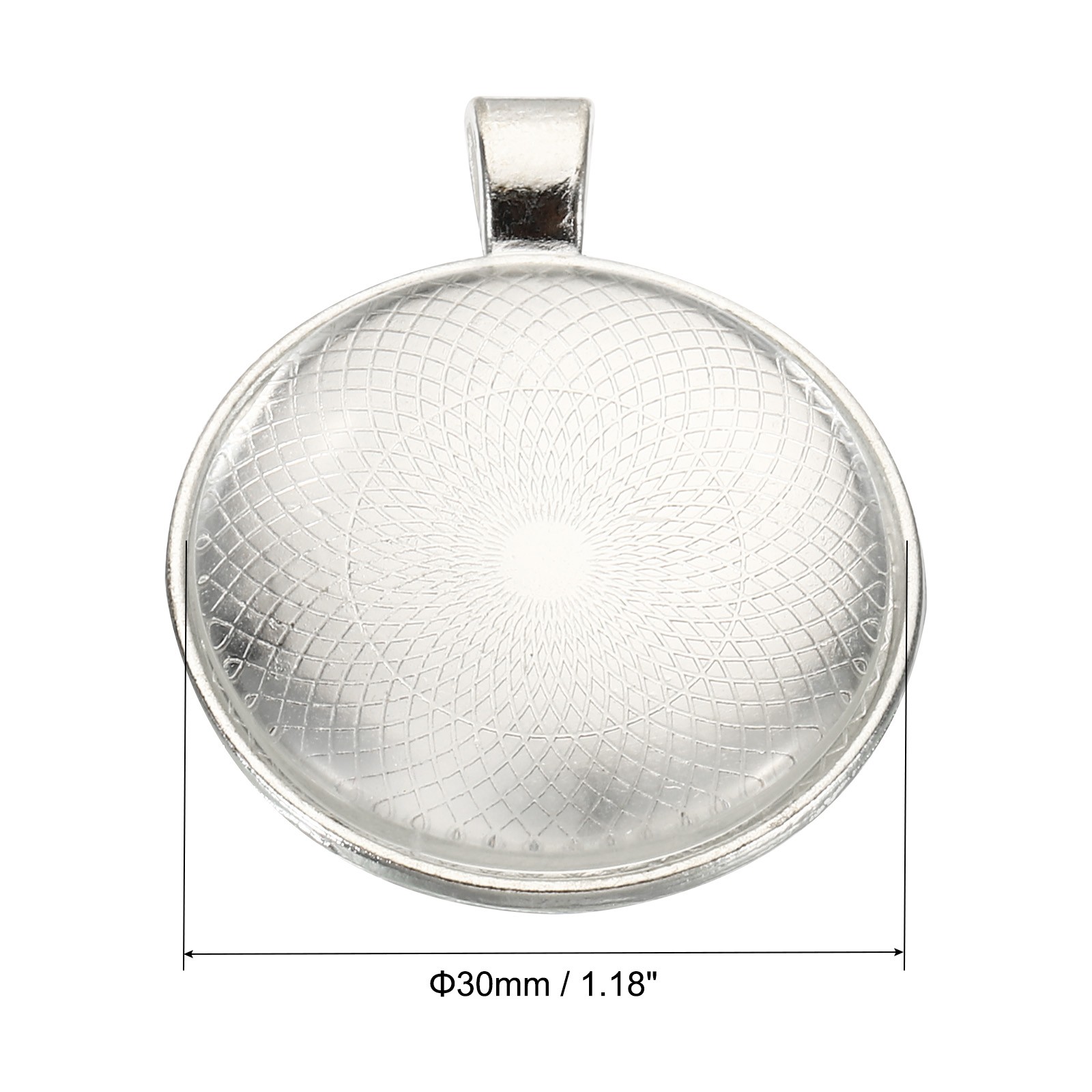 30 Sets Pendant Trays with Glass Cabochons 30mm Round Bezel Trays Silver White