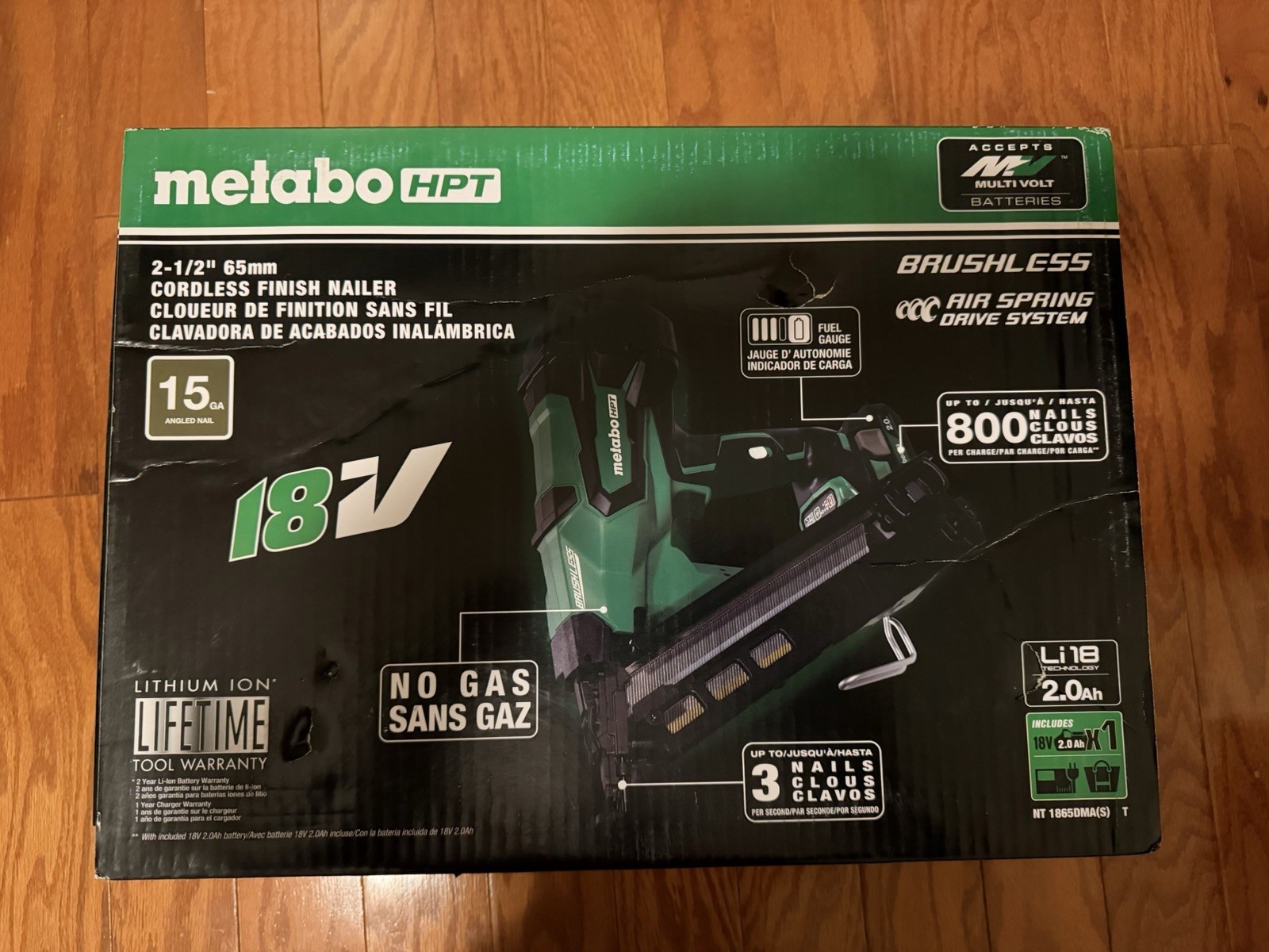 Metabo HPT NT1865DMA(S) 18V 2.5" Cordless 15Ga Finish Nailer w/Battery & Charger