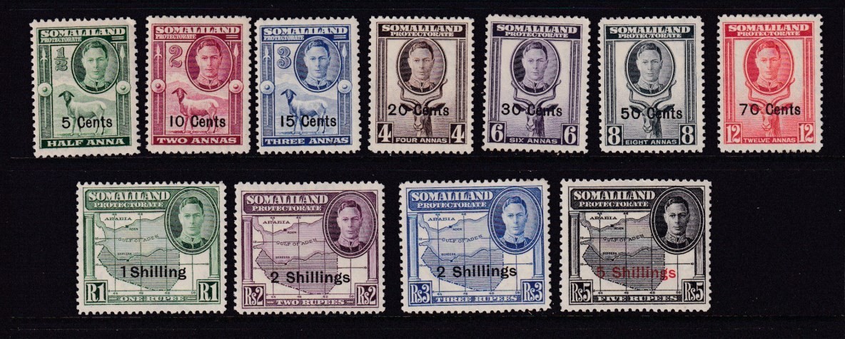 British Somaliland KGVI 1951 new currency ovpts set 11 MINT light/medium hinge