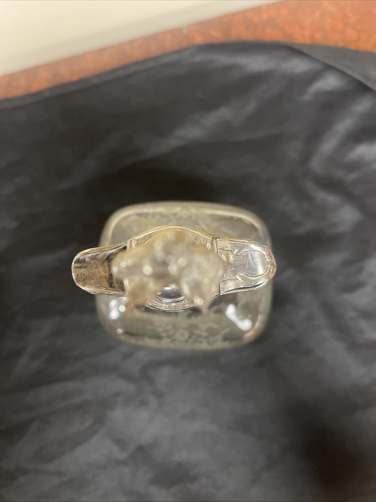 Pair Antique German Hanau Glass Decanters Bottles With sterling mounts / Tops