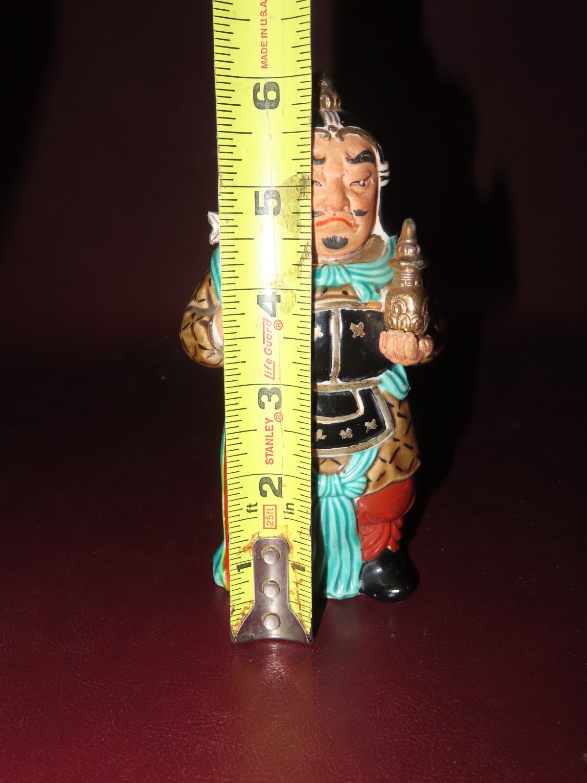 Vintage 6" Tall Hand Painted Japanese Porcelain Buddha Guard Figure w/ Staff