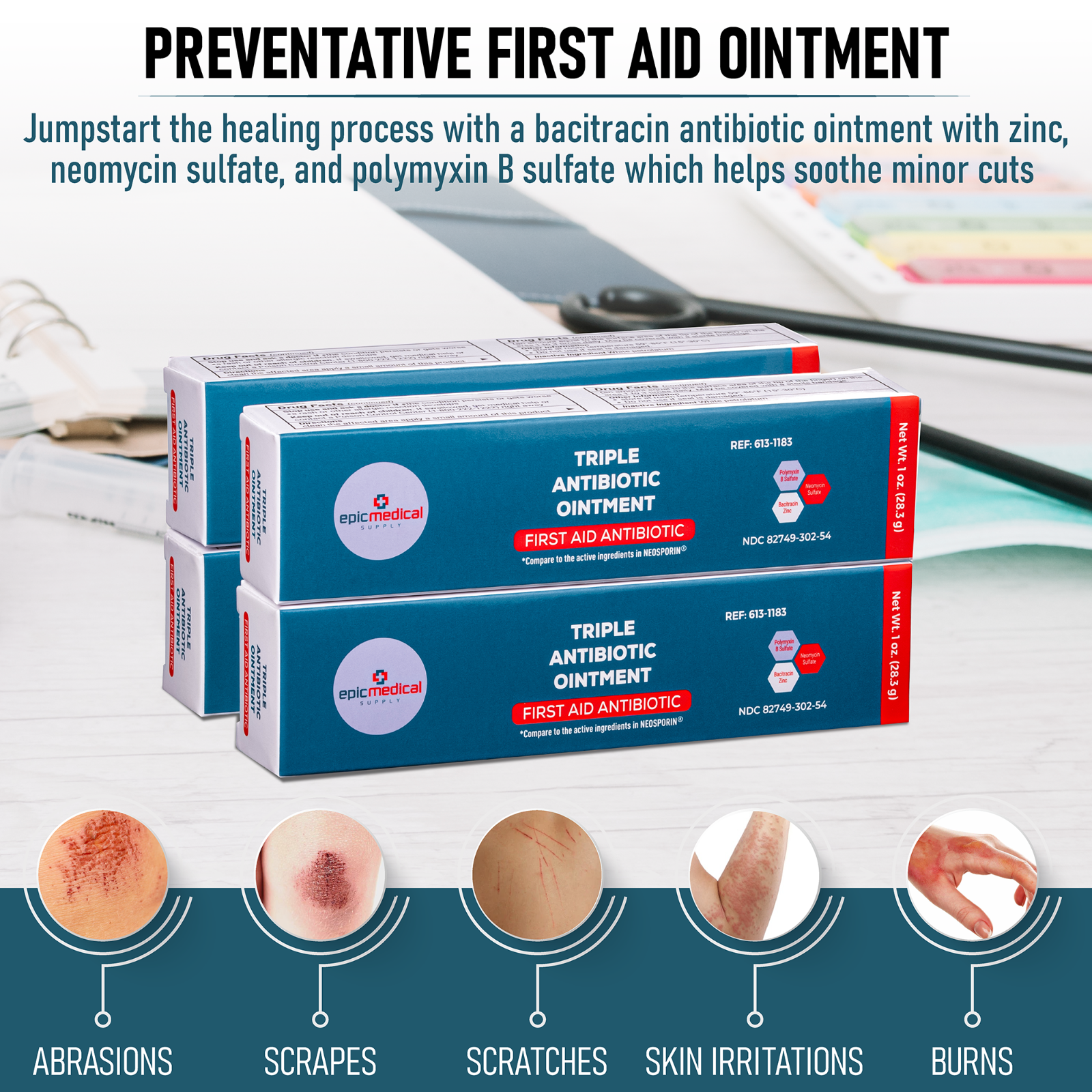 Epic Medical Supply Triple Antibiotic Ointment 1 oz Tube 4 Pack