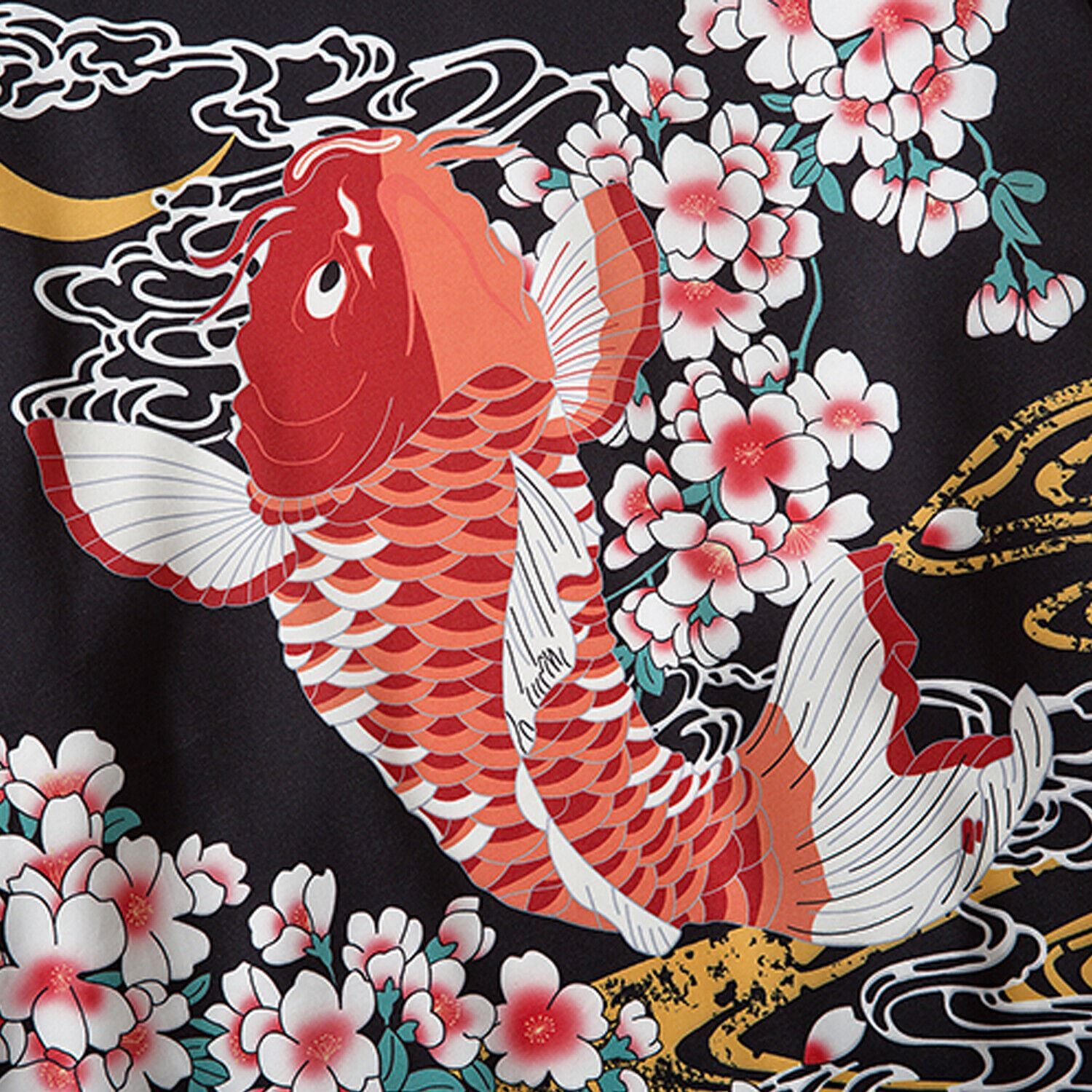 Niepce Men's Flowers and Fish Graphic Lightweight Japanese Kimono Cardigan