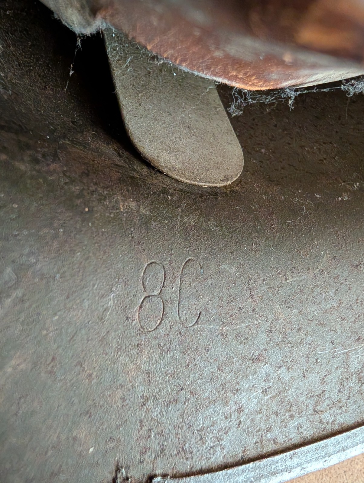 WW2 M1917A1 KELLY Helmet with Leather Liner Chin Strap Skull Pad 1930s 8C