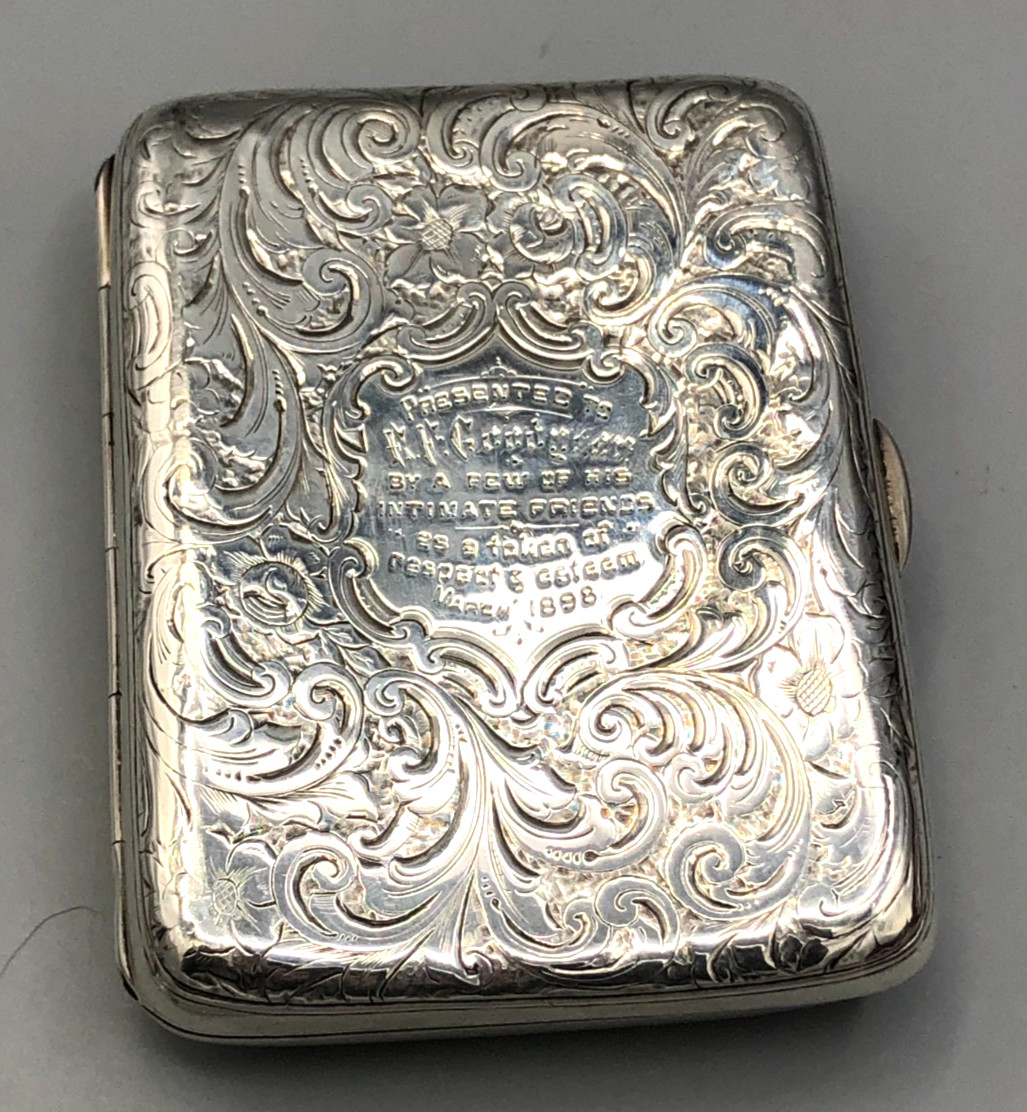 Antique English Sterling Silver hinged Cigarette or Card Case 3 5/8" x 2.75"