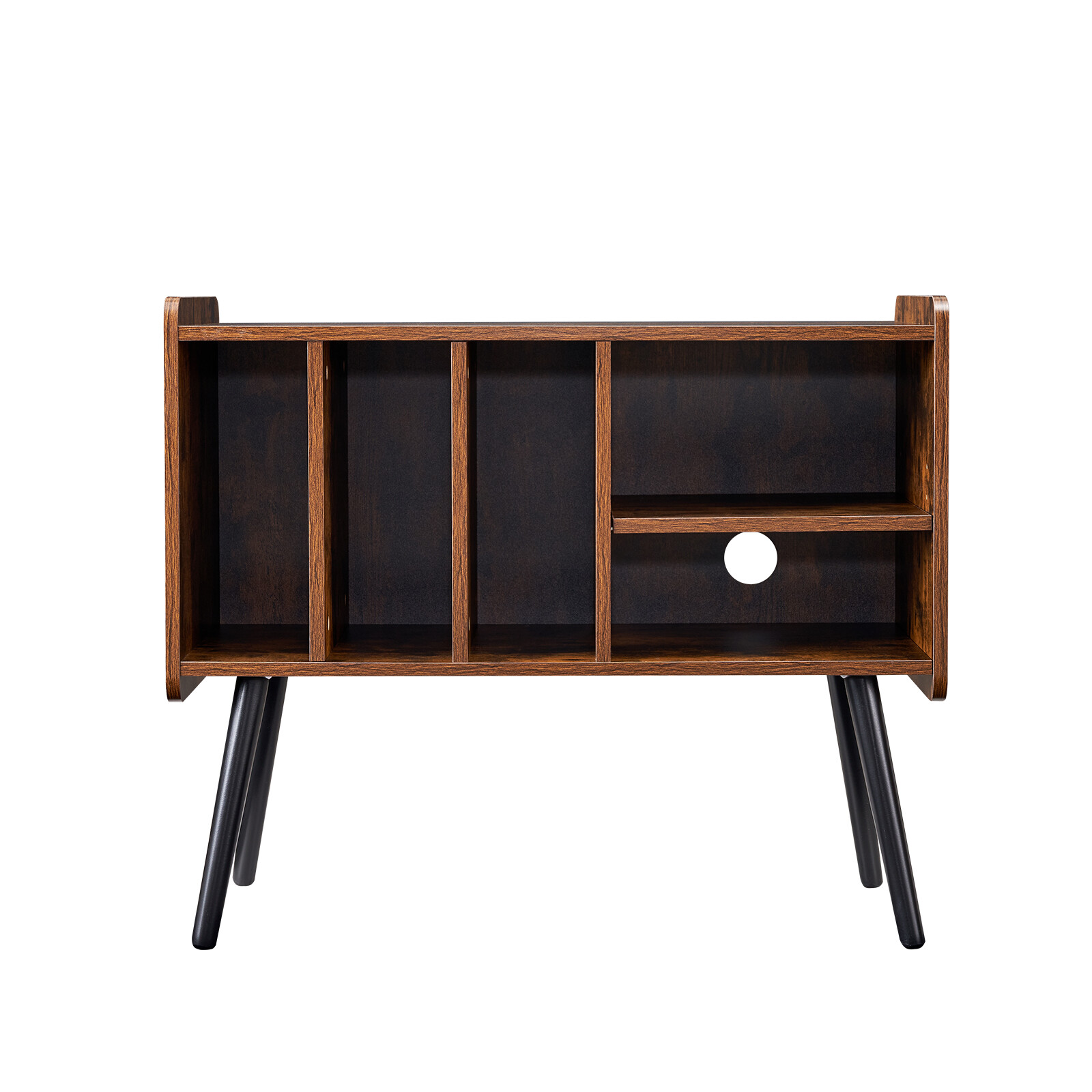 Record Player Stand 2 Tiers Wooden Turntable Stand with 3 Cabinets Brown