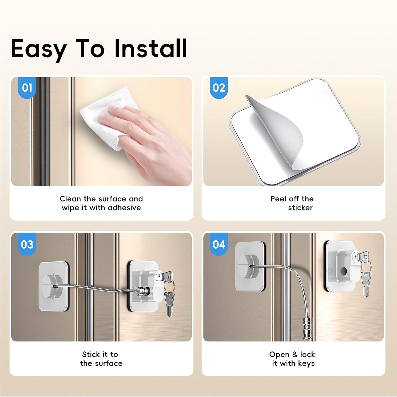 2 Pack Fridge Lock Freezer Lock with 4 Key for Child Safety Refrigerator Locks