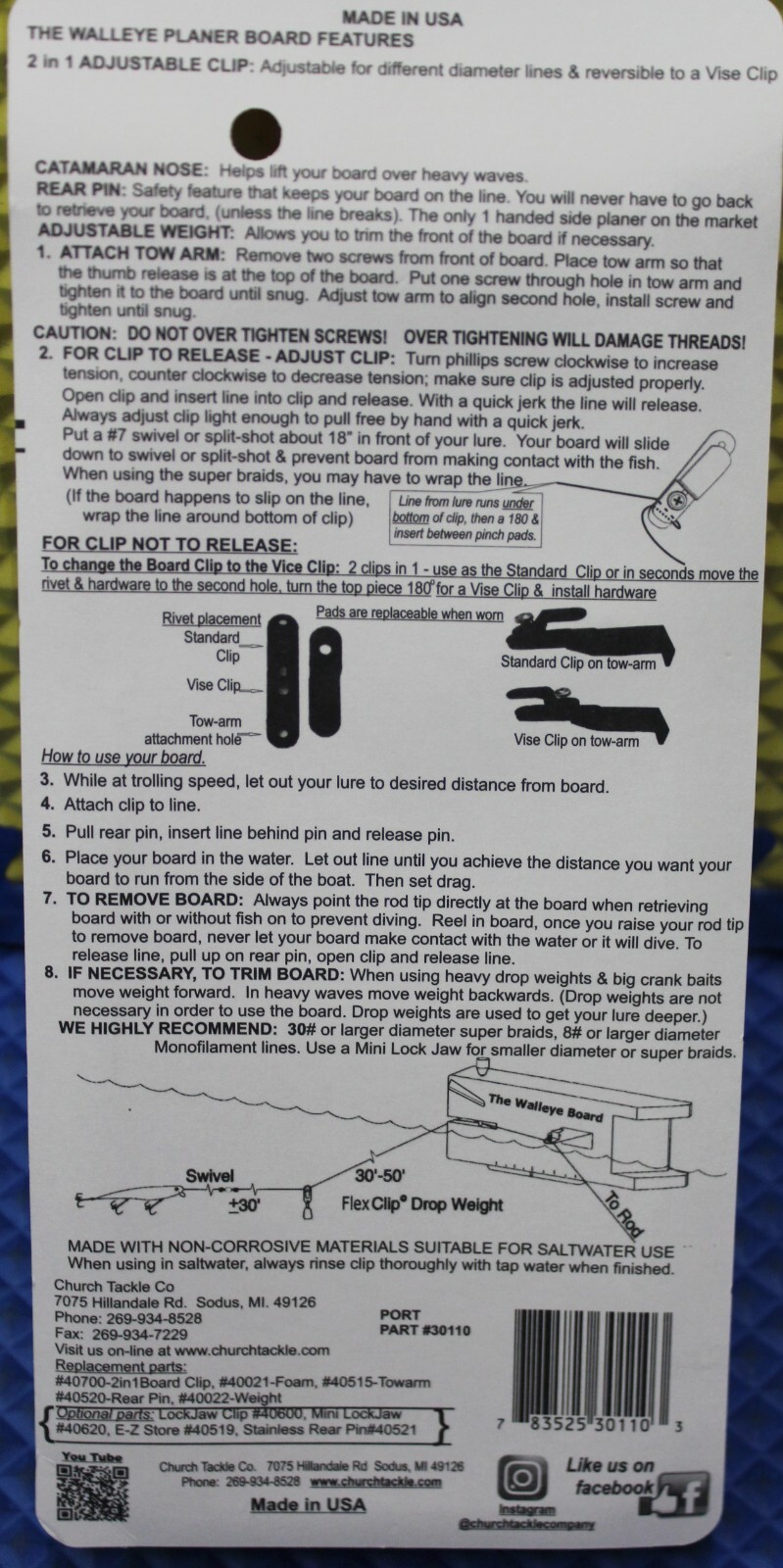 Church Tackle The Walleye Board Planer Board Port And Starboard 2-Pack