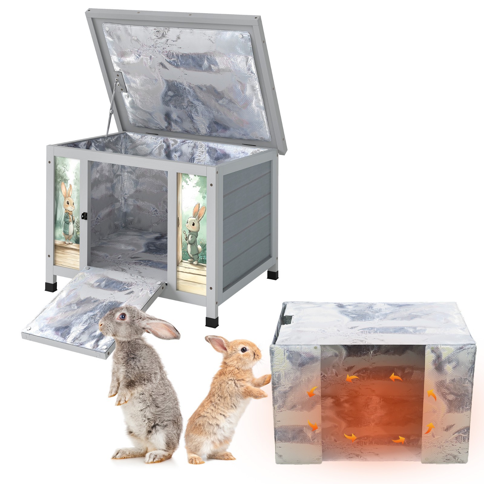 Heated Cat House Outdoor Indoor - 24in Insulated Rabbit Cage w/ Warm Liner