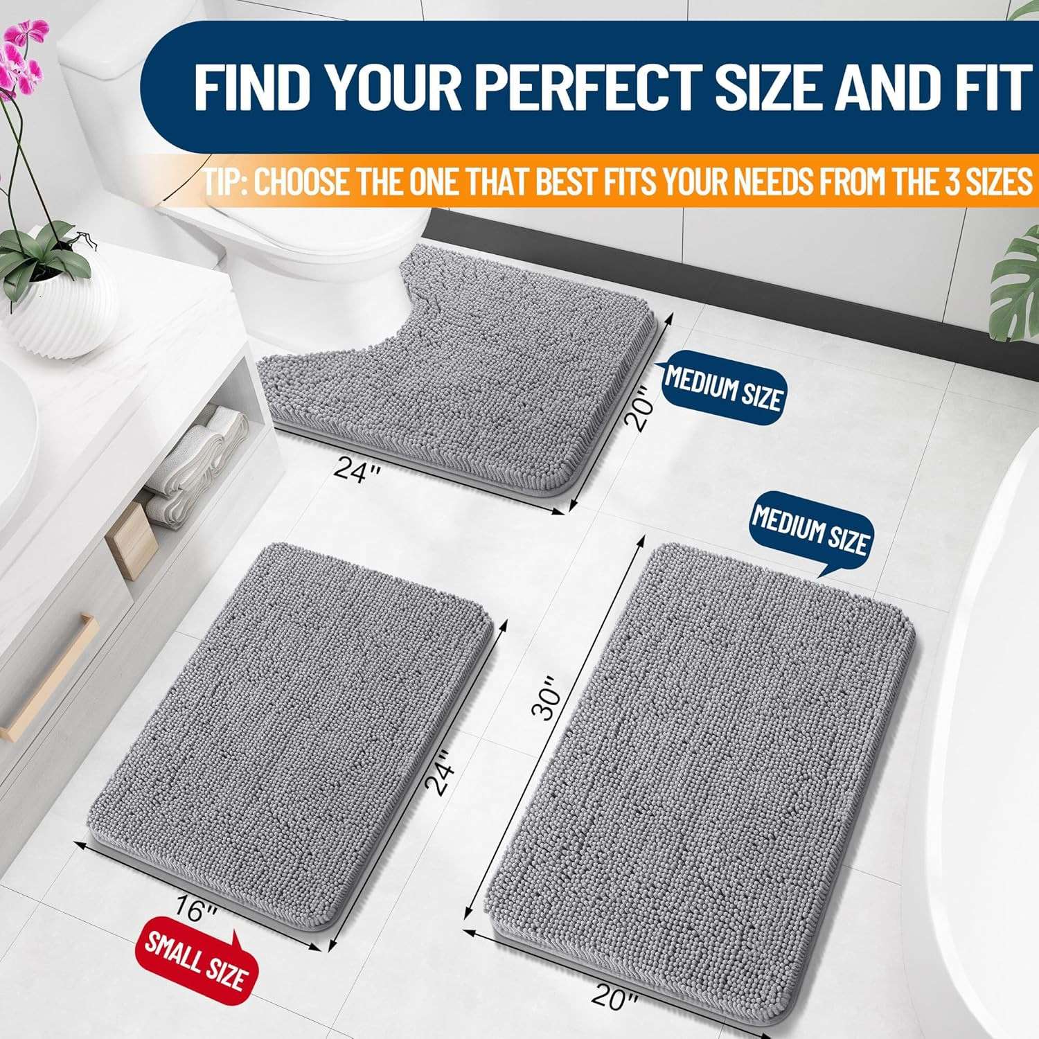 OLANLY Toilet Rugs U-Shaped 24x20, Extra Soft Absorbent Chenille Contour Bathroo