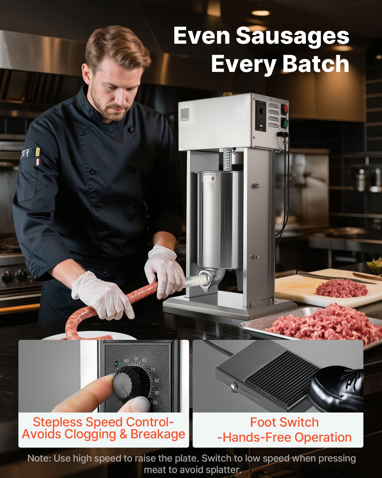 VEVOR Electric Sausage Stuffer 25 LBS / 12 L with 4 Tubes for Commercial & Home