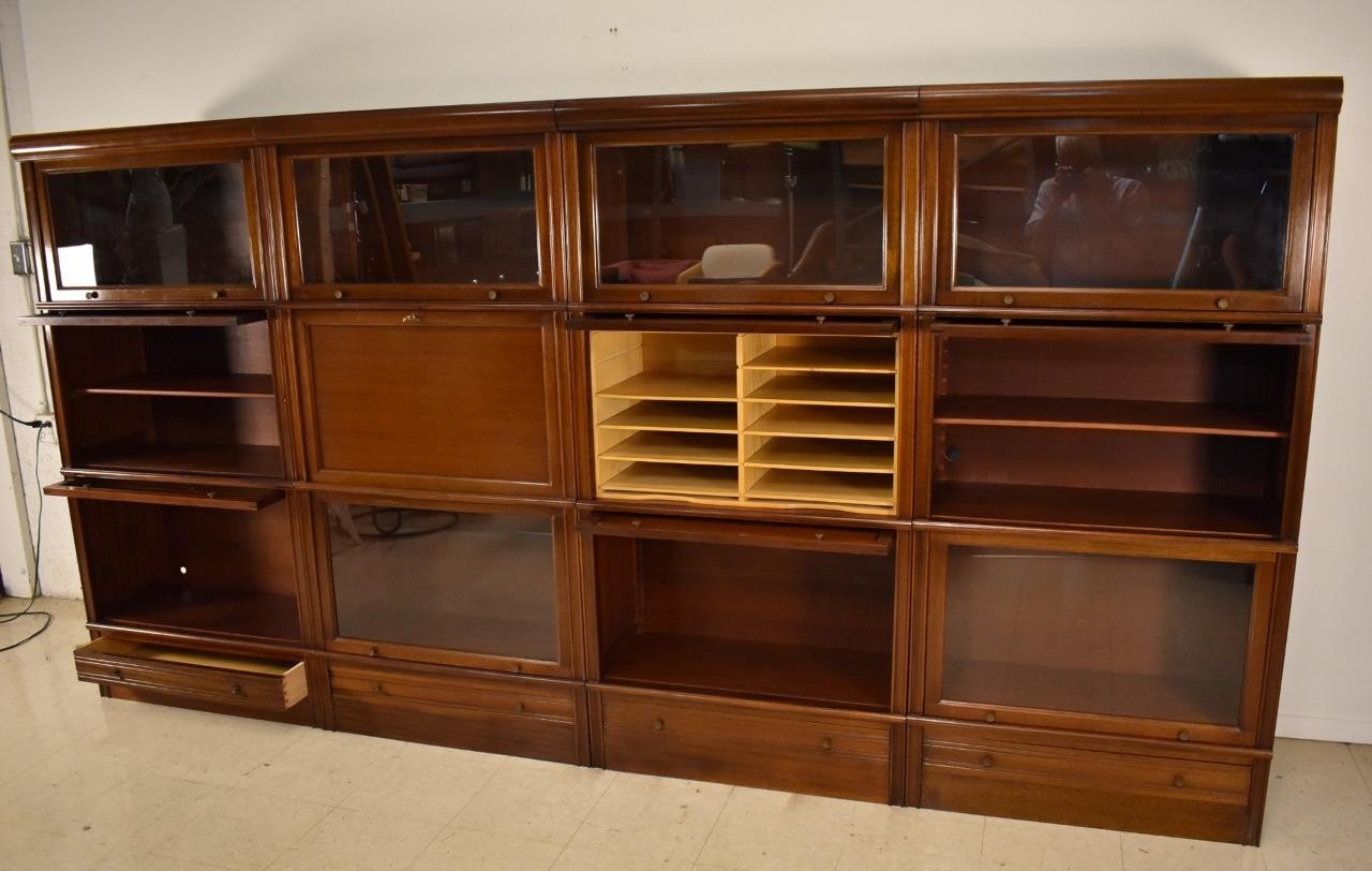 Antique Mahogany Barrister Bookcase Wall Unit Circa 1910