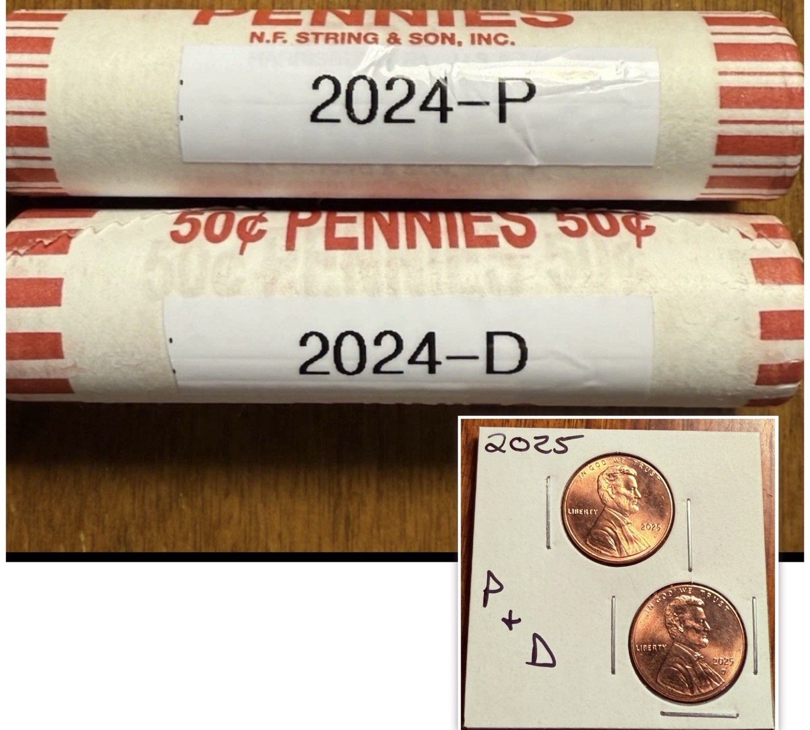 2024-P&D Lincoln Shield Cent Rolls(2)FREE 2025-P&D 2x2 w/Purchase! Vol. Disc’s!