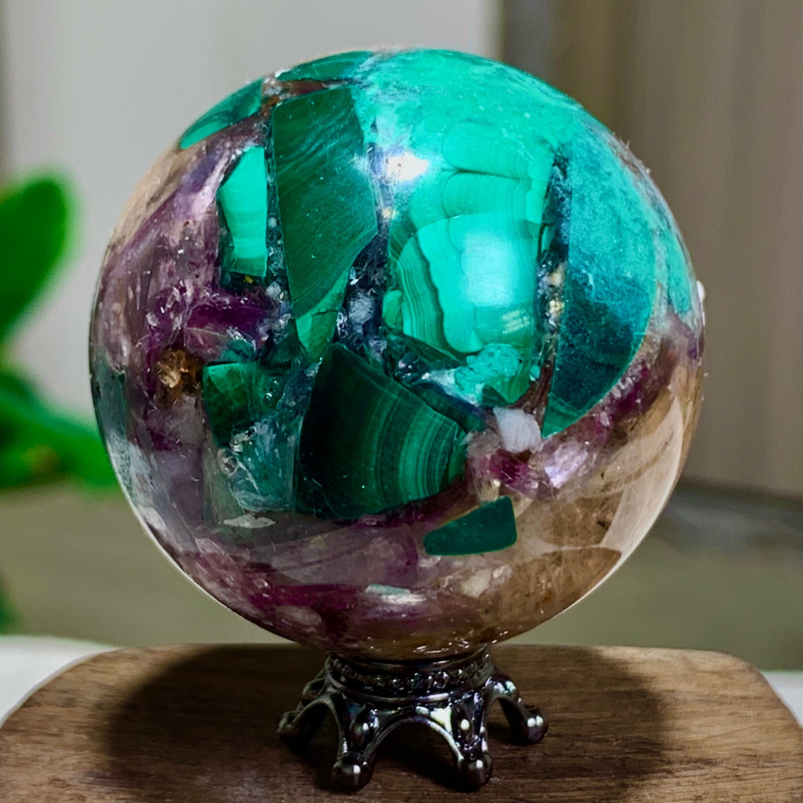 91G Newly discovered rare malachite purple mica symbiotic sphere restoration