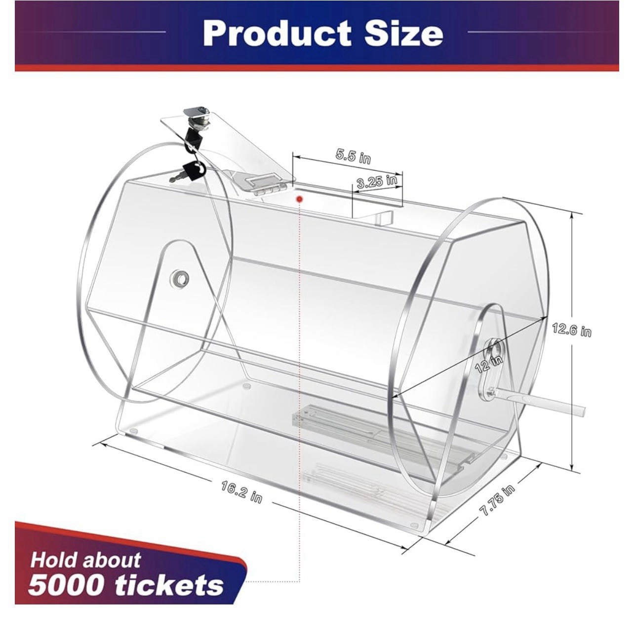 Raffle Drum Ticket Spinner Clear Acrylic Transparent Portable Lightweight New