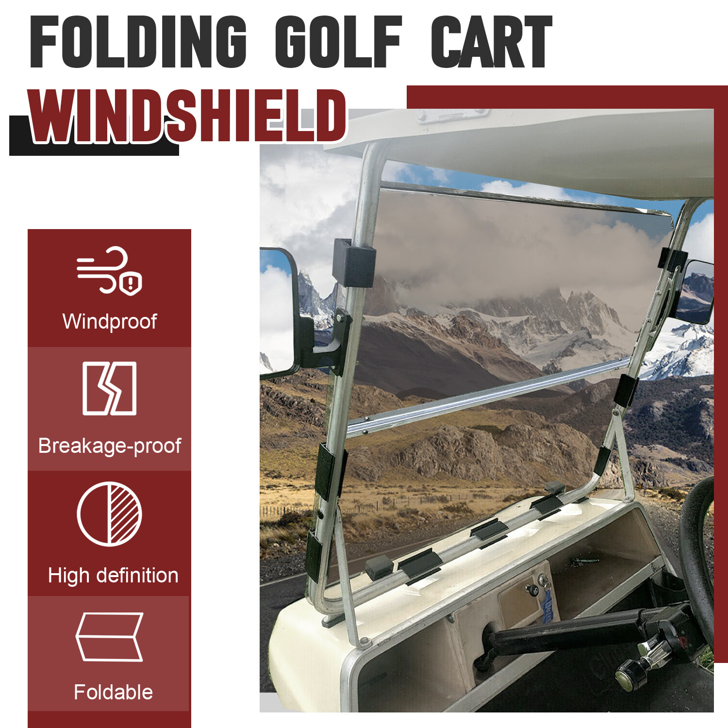 For Club Car DS Cart 1982-2000.5 Tinted Folding Golf Cart Windshield Windscreen