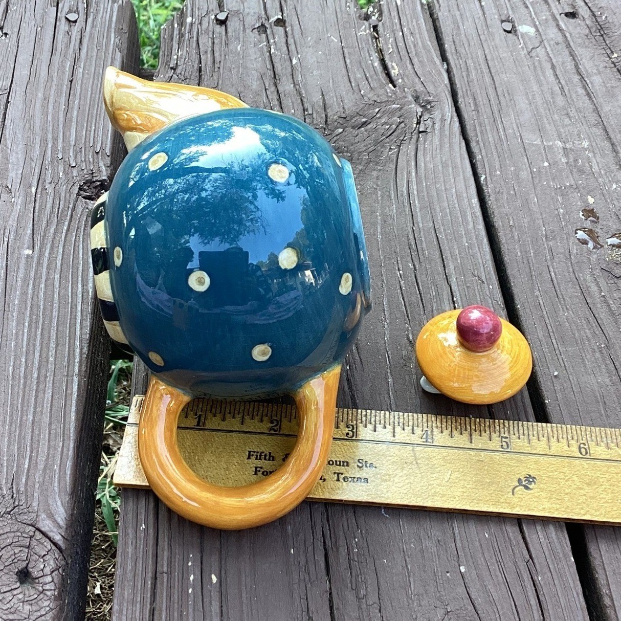 Sakura Hand Painted Ceramic Teapot and Sugar Bowl Set Whimsical Heart Polka Dot