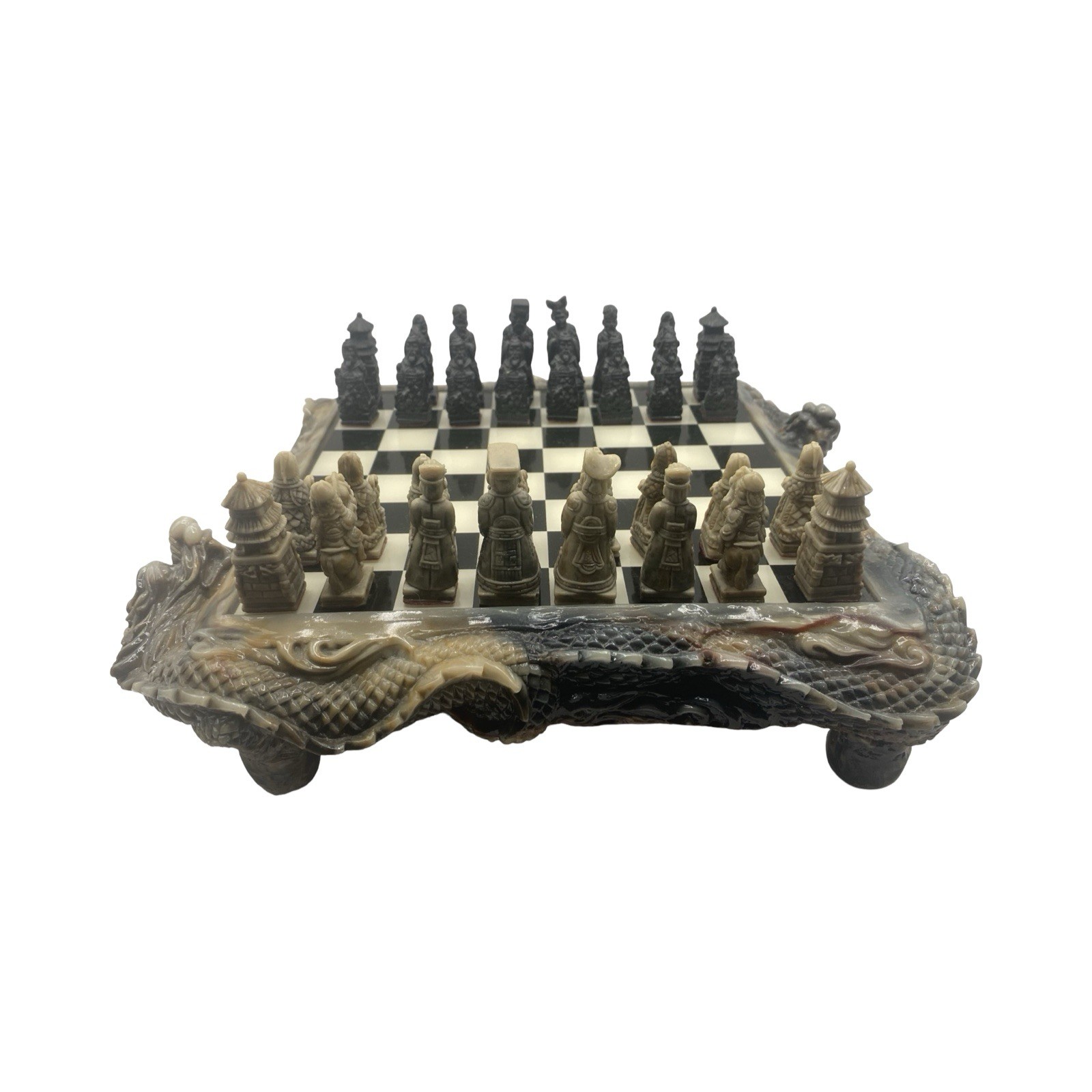 Dragon Collector’s Chess Set Handcrafted Marbleized Asia