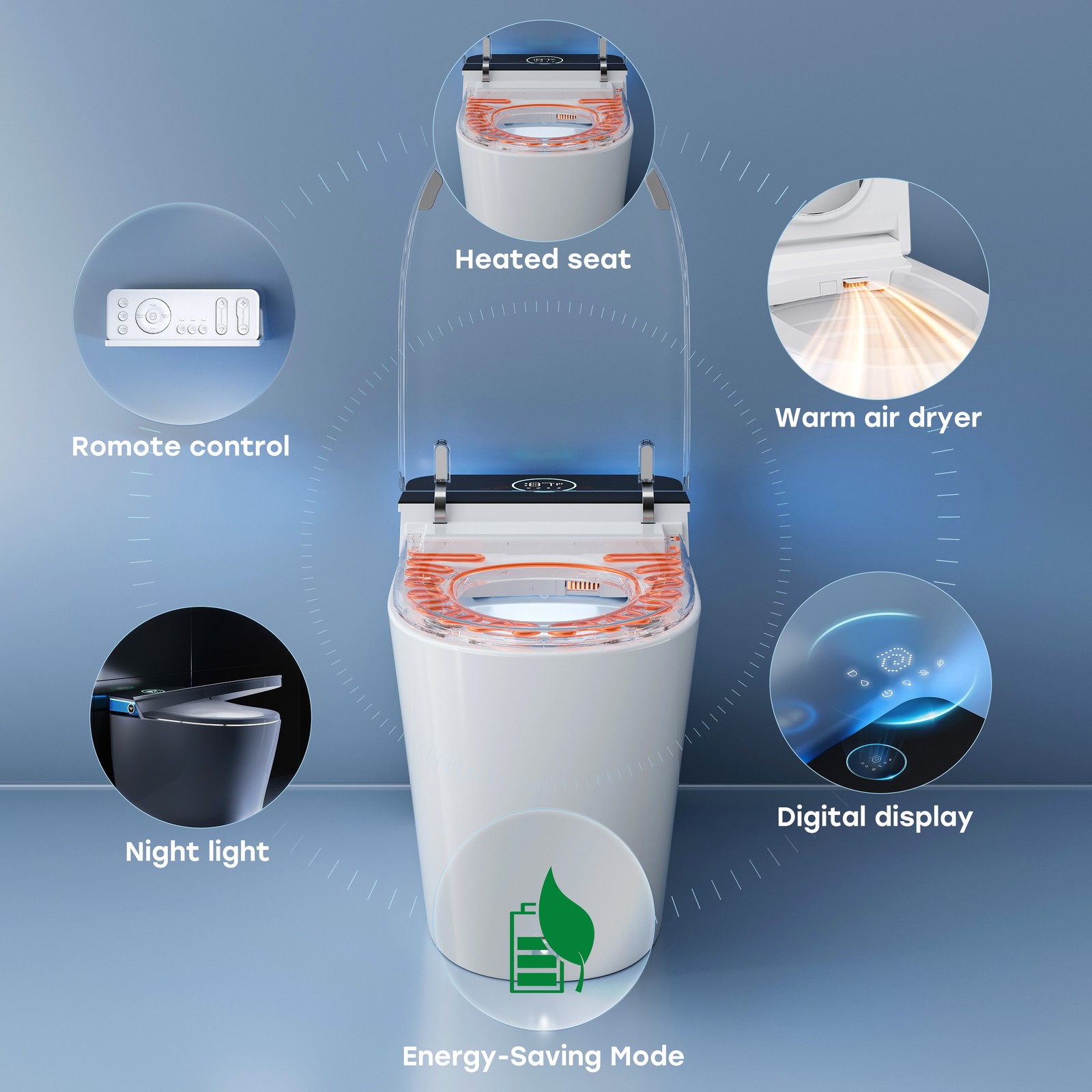 HOROW T38P Smart Toilet with bidet Flush Tank ADA Auto Open Lid 12'' Rough In