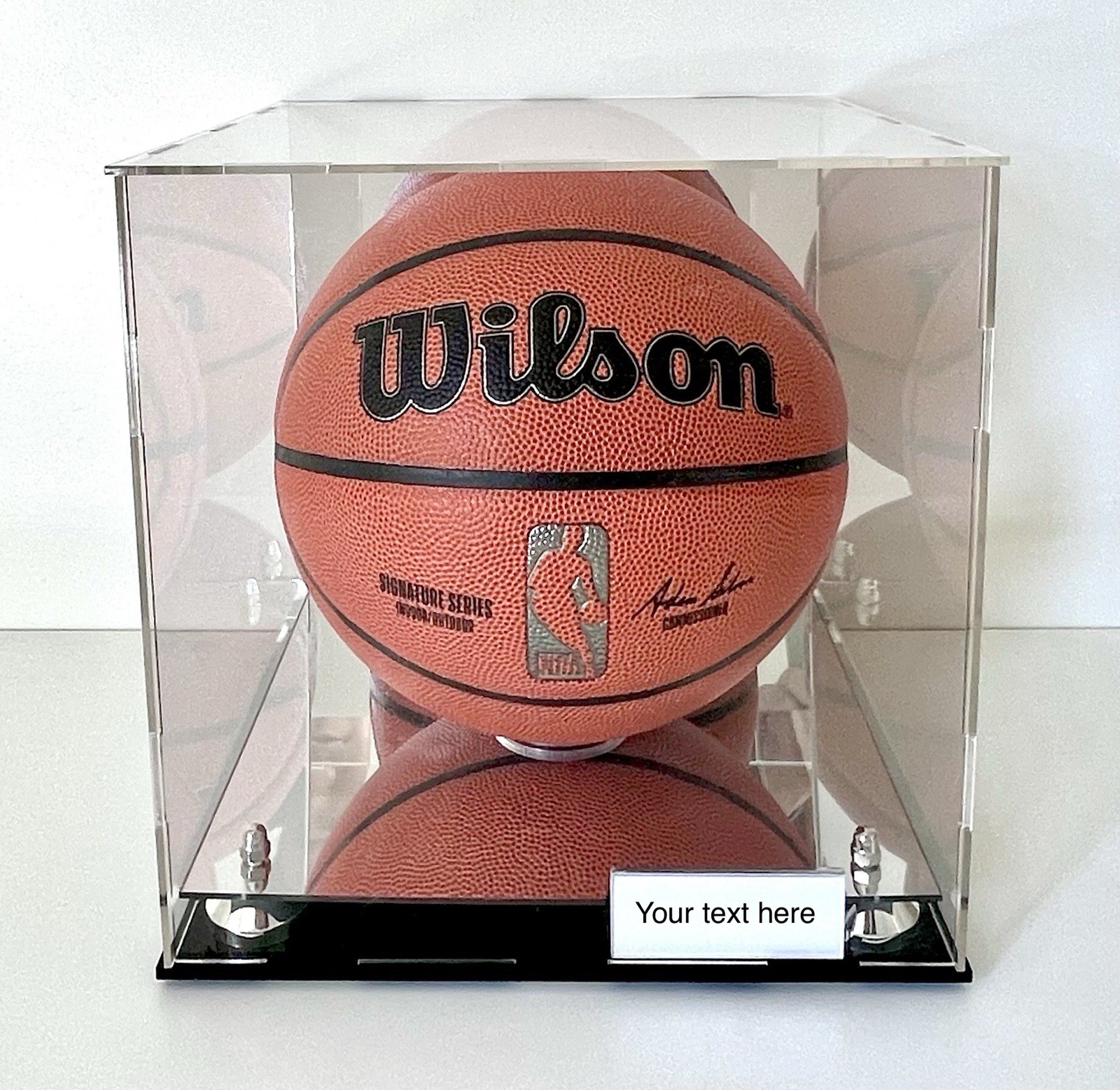 Basketball Display Case with Silver Cones, Mirror Base and Mirror Back