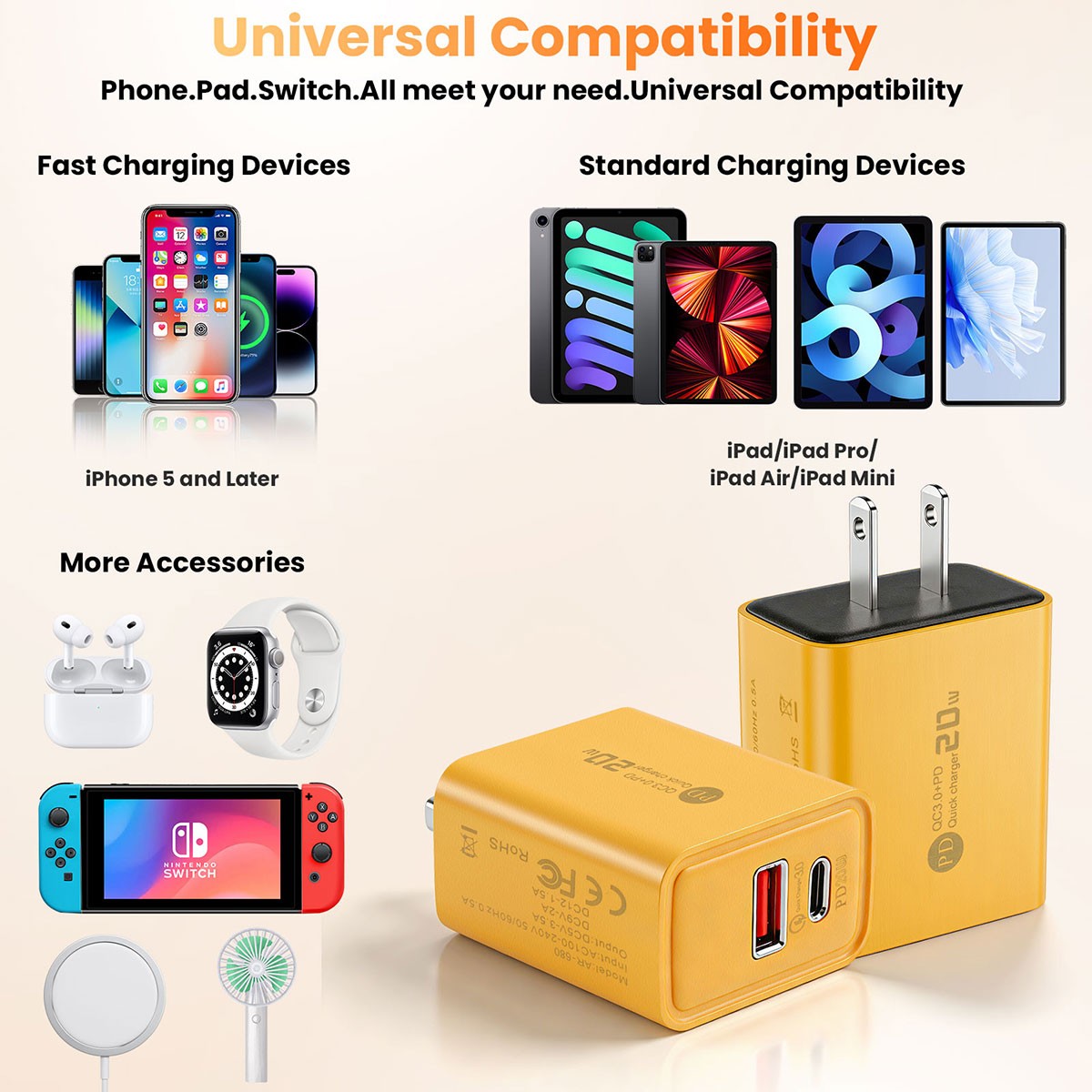 20W Fast Charger Block USB+Type C Wall Power Adapter For iPhone 16e 15 14 13