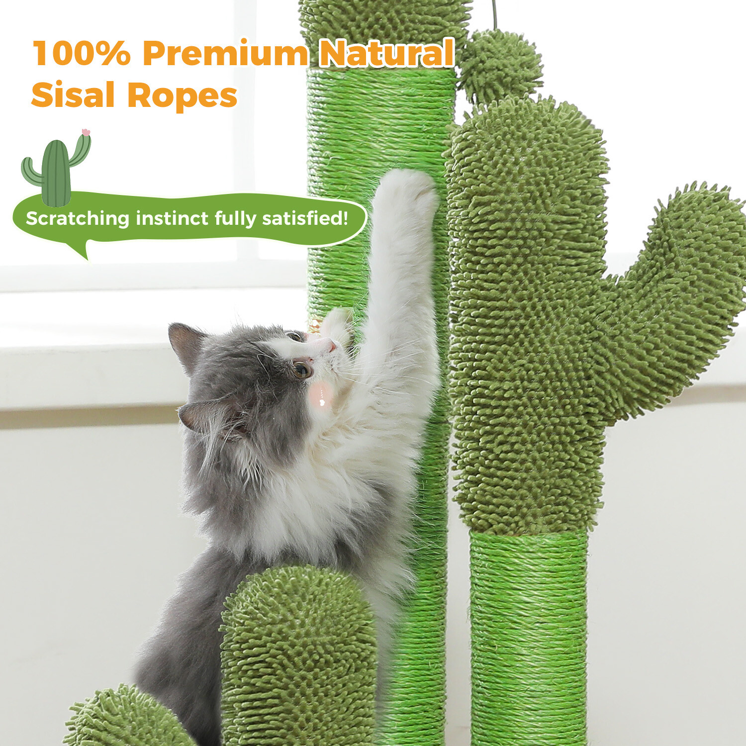 PAWZ Road Cactus Cat Scratching Post Sisal Scratcher with 3 Scratching Poles 35"
