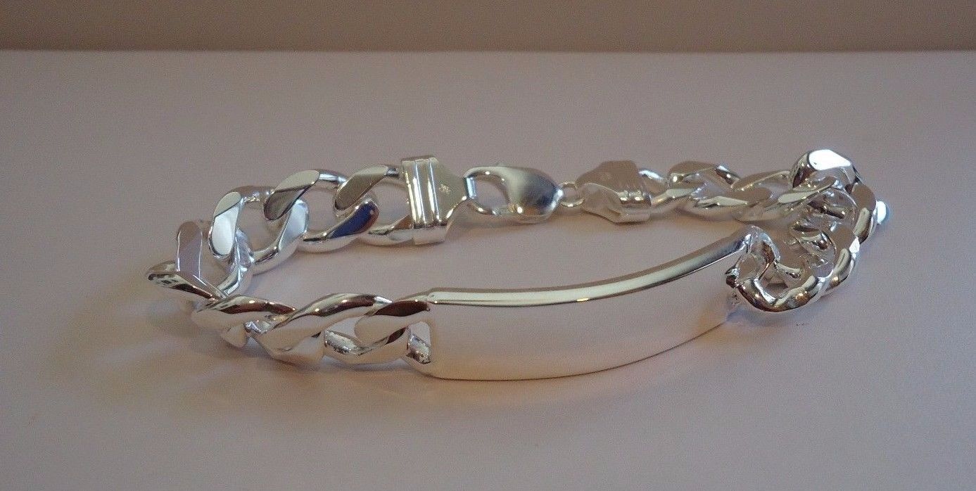 925 STERLING SILVER CUBAN LINK ID GENTLEMAN'S BRACELET/ 9'' LONG /MADE IN ITALY