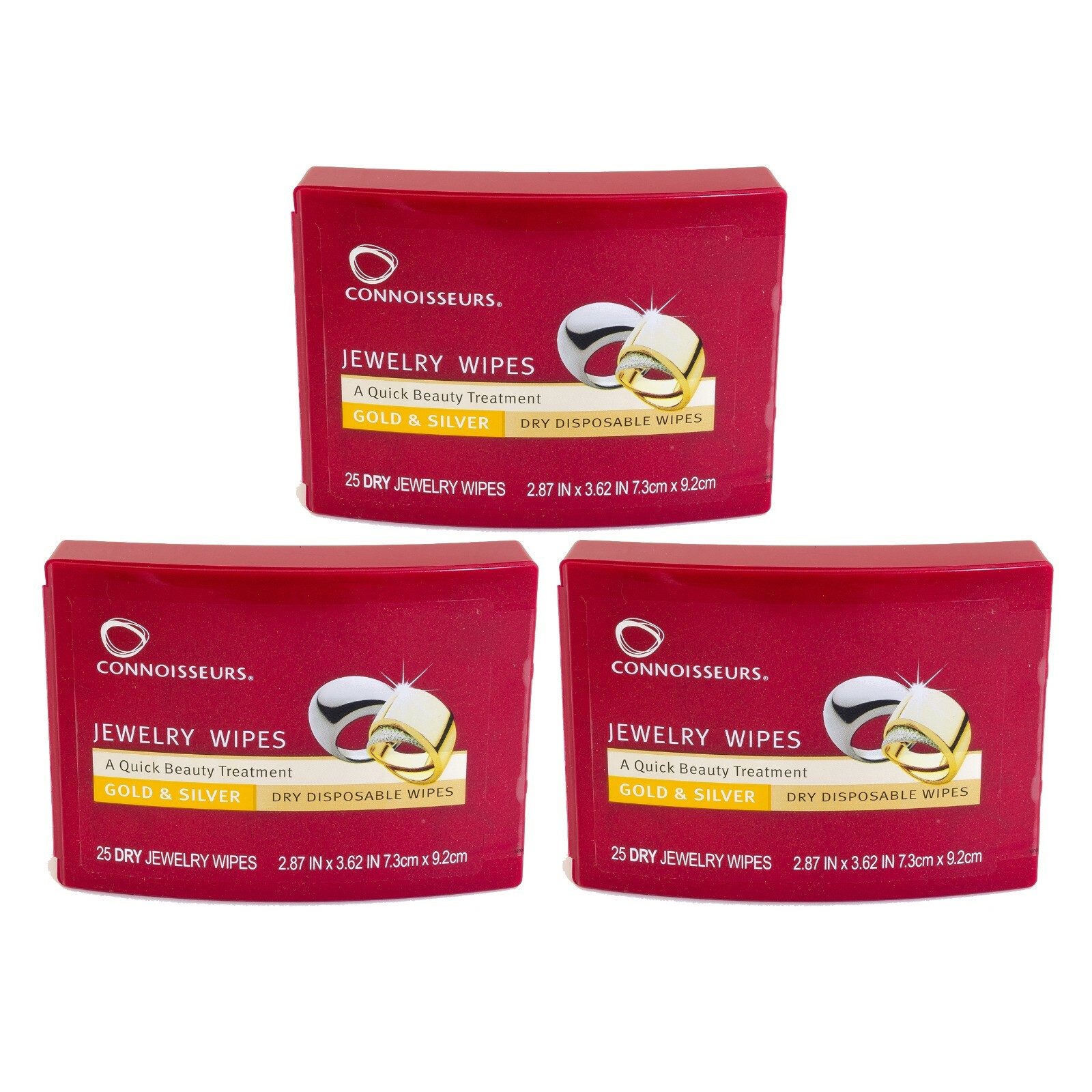 Connoisseurs Jewelry Wipes Gold and Silver Cleaner 25 Count - 3 Pack
