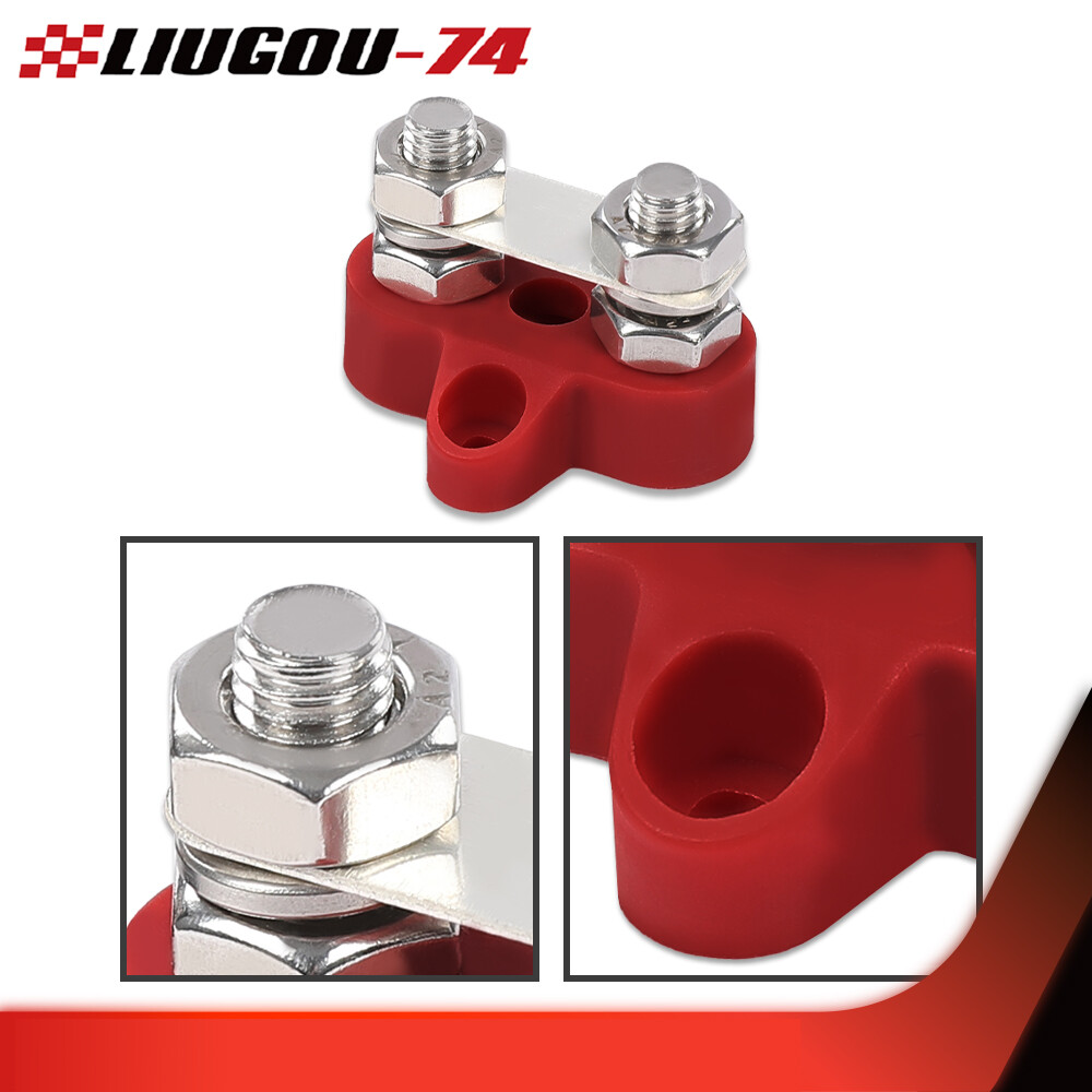 Red Black Junction Block Power Post Insulated Terminal Stud Battery 5/16" Ring