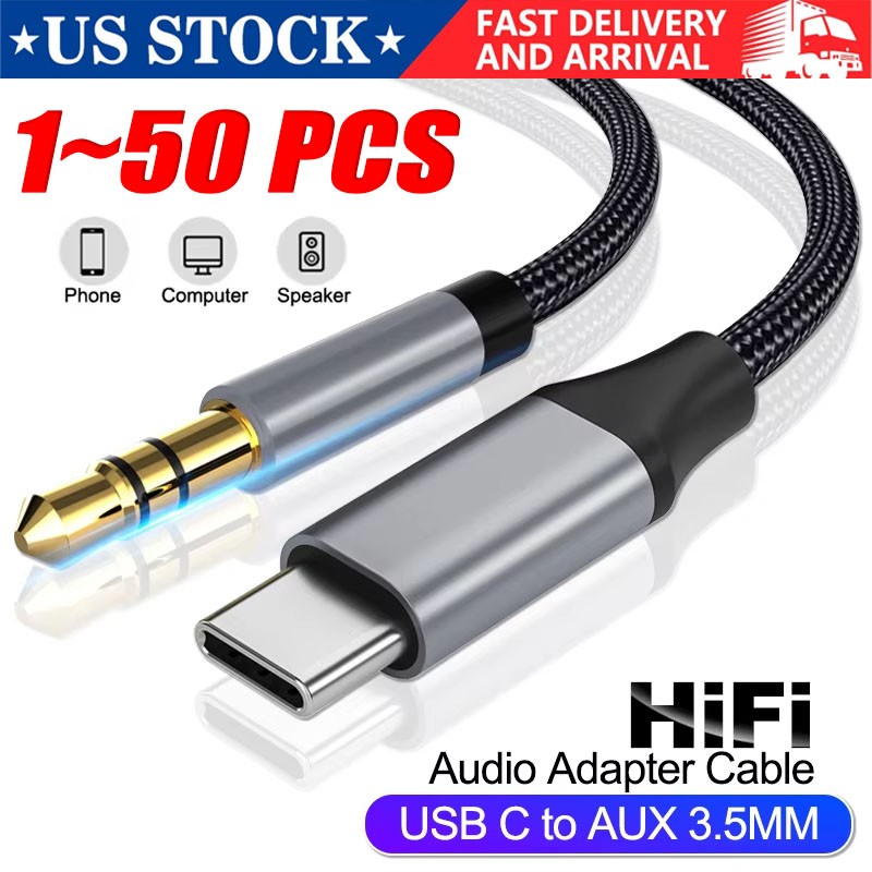 TypeC to Aux Cable USB Type-C Male To 3.5mm Cord Car AUX Music Audio Adapter LOT