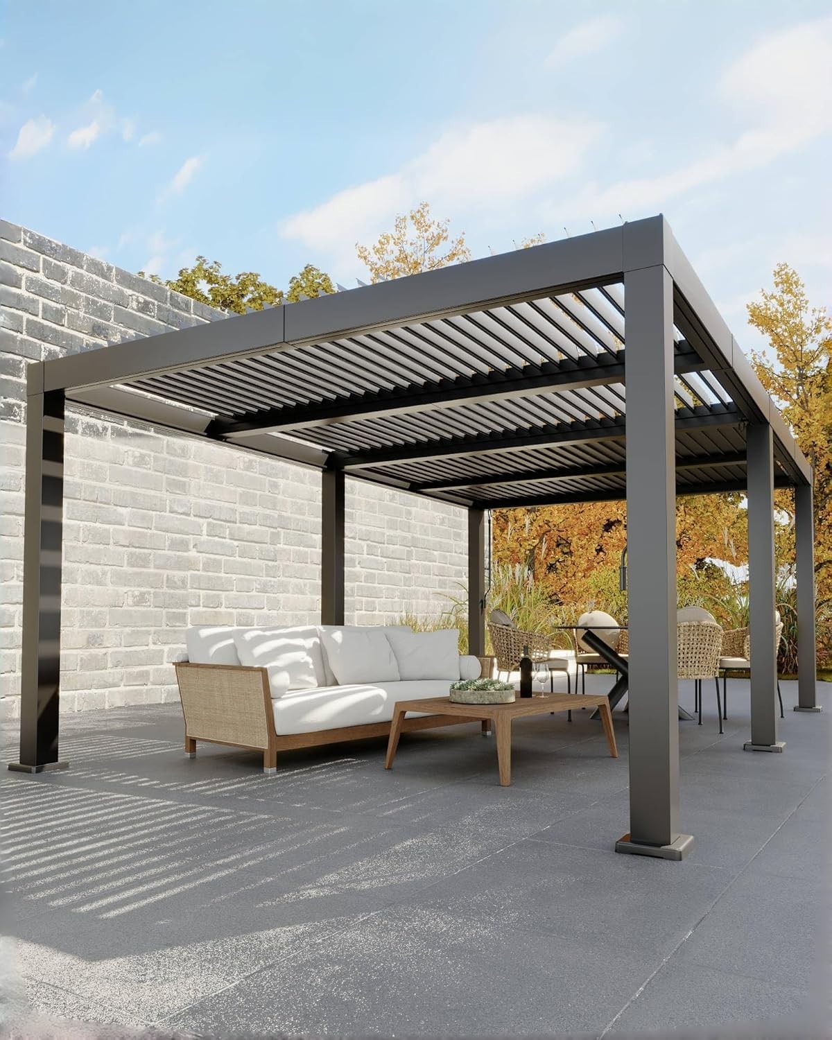 All-Aluminum Pergola 12' x 20',Adjustable Roof, Reinforced Frame,Drainage System