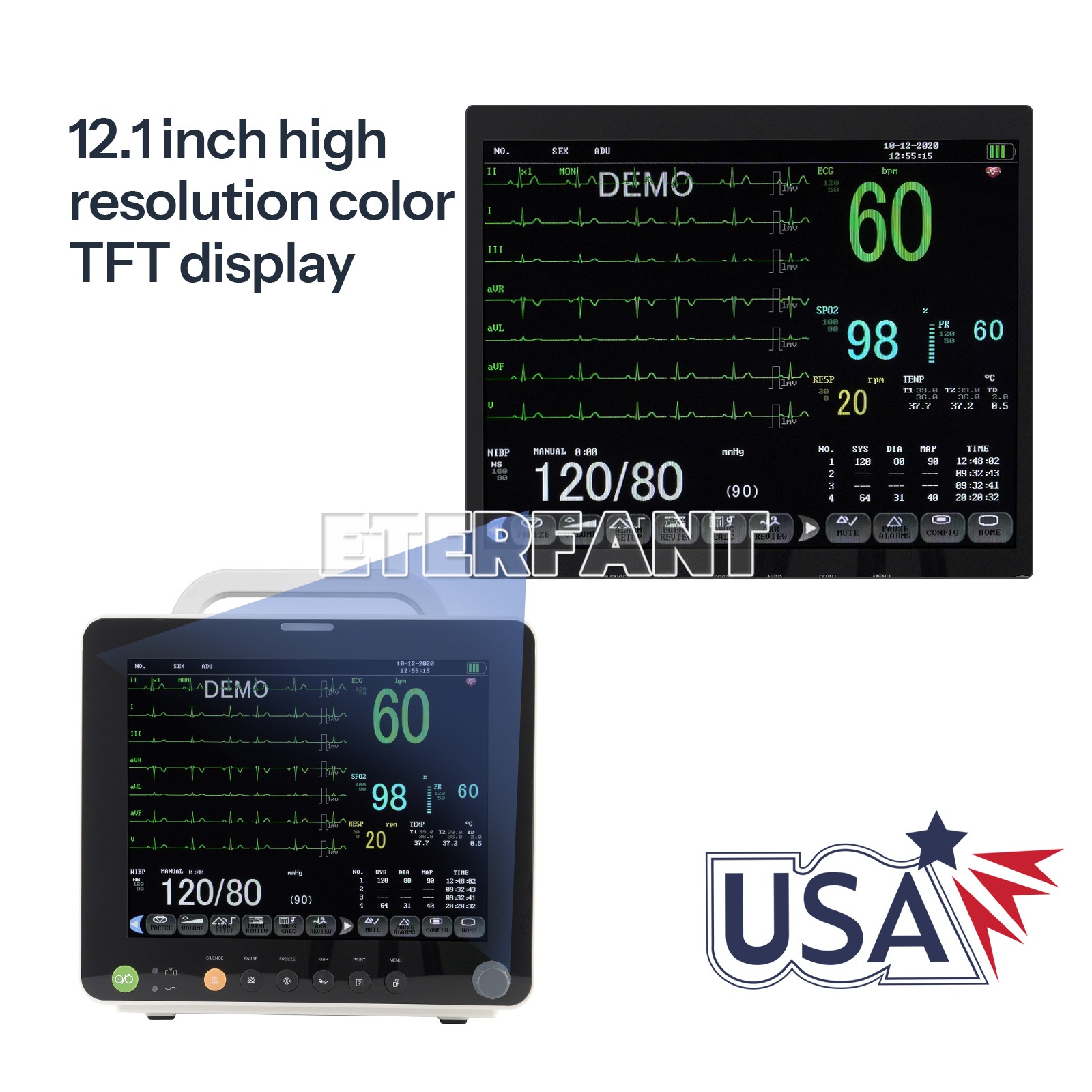 Patient Monitor ICU CCU Vital Sign for Hospital/Medical Rolling Trolley Cart US