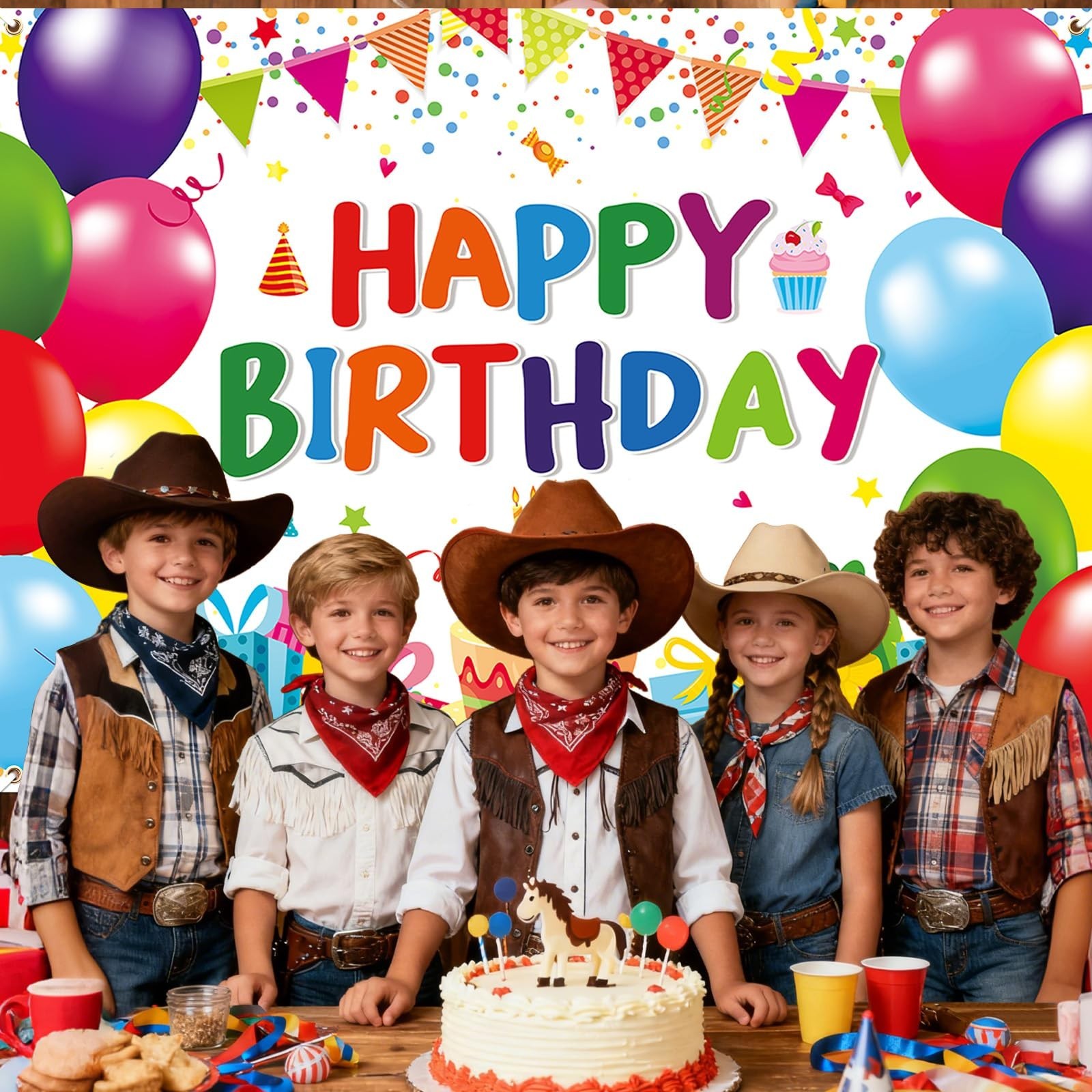 7 x 5 FT Happy Birthday Backdrop - Colorful Birthday Banner Wall Hanging, Fun...