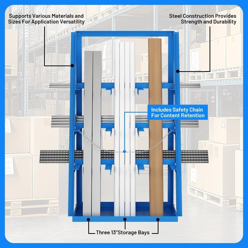 3000LBS Vertical Bar Rack 39" x 24" x 84" Lumber/Pipe Storage with Safety Chain