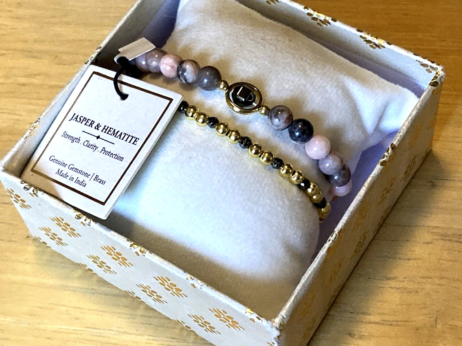 Shivam Bracelet Pink Jasper Hematite Gold Plated Beaded Set