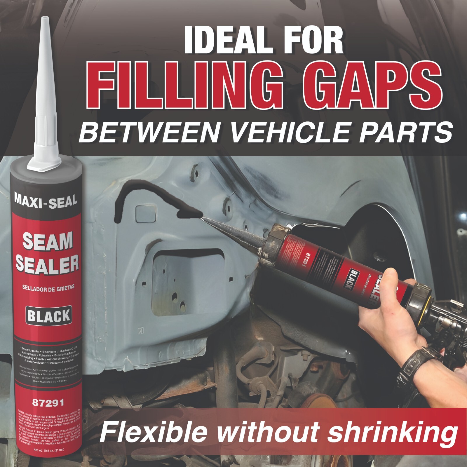 Maxi-Seal Polyurethane Seam Sealer Automotive - Black, 10.5oz Tube